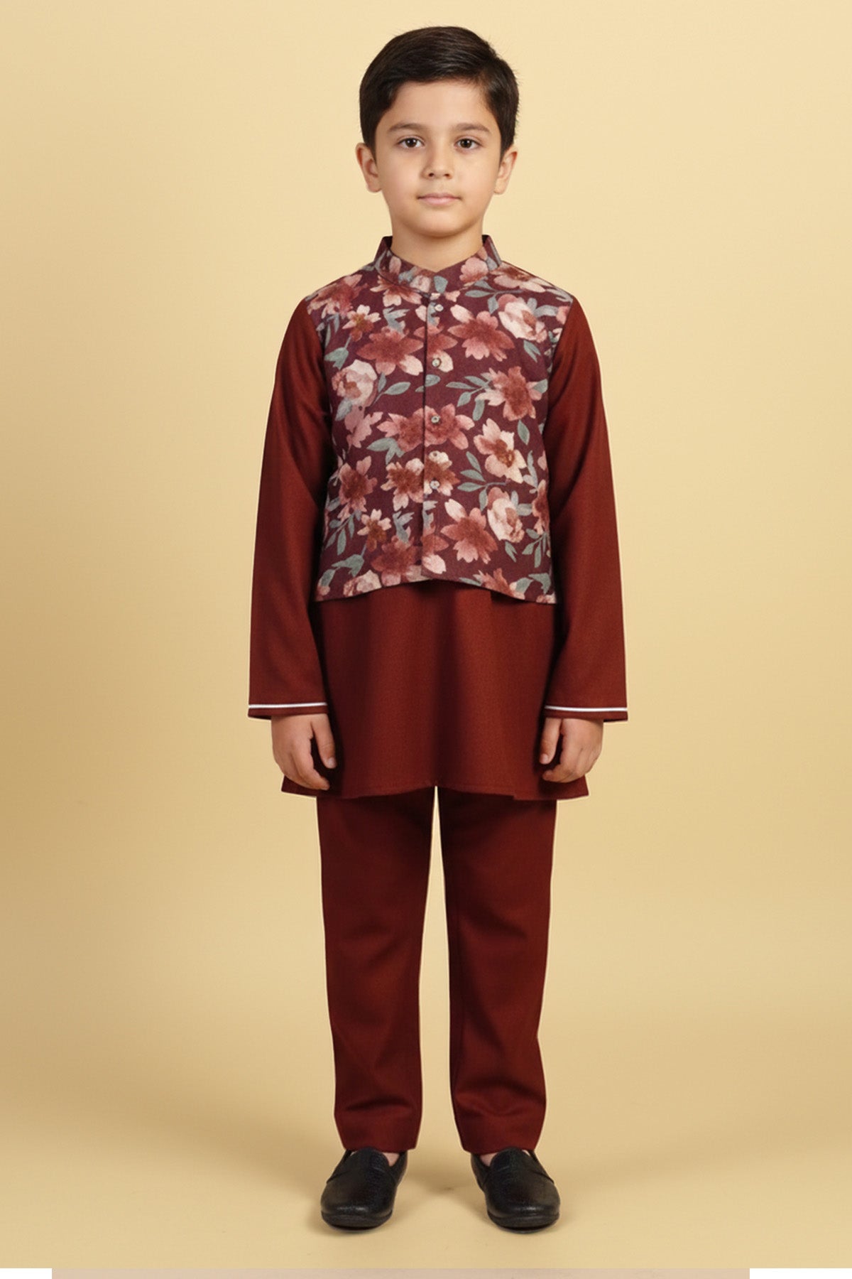 Buy Red Burgundy Floral Jacket Set for Kids by ViYa online available at scrollnshops