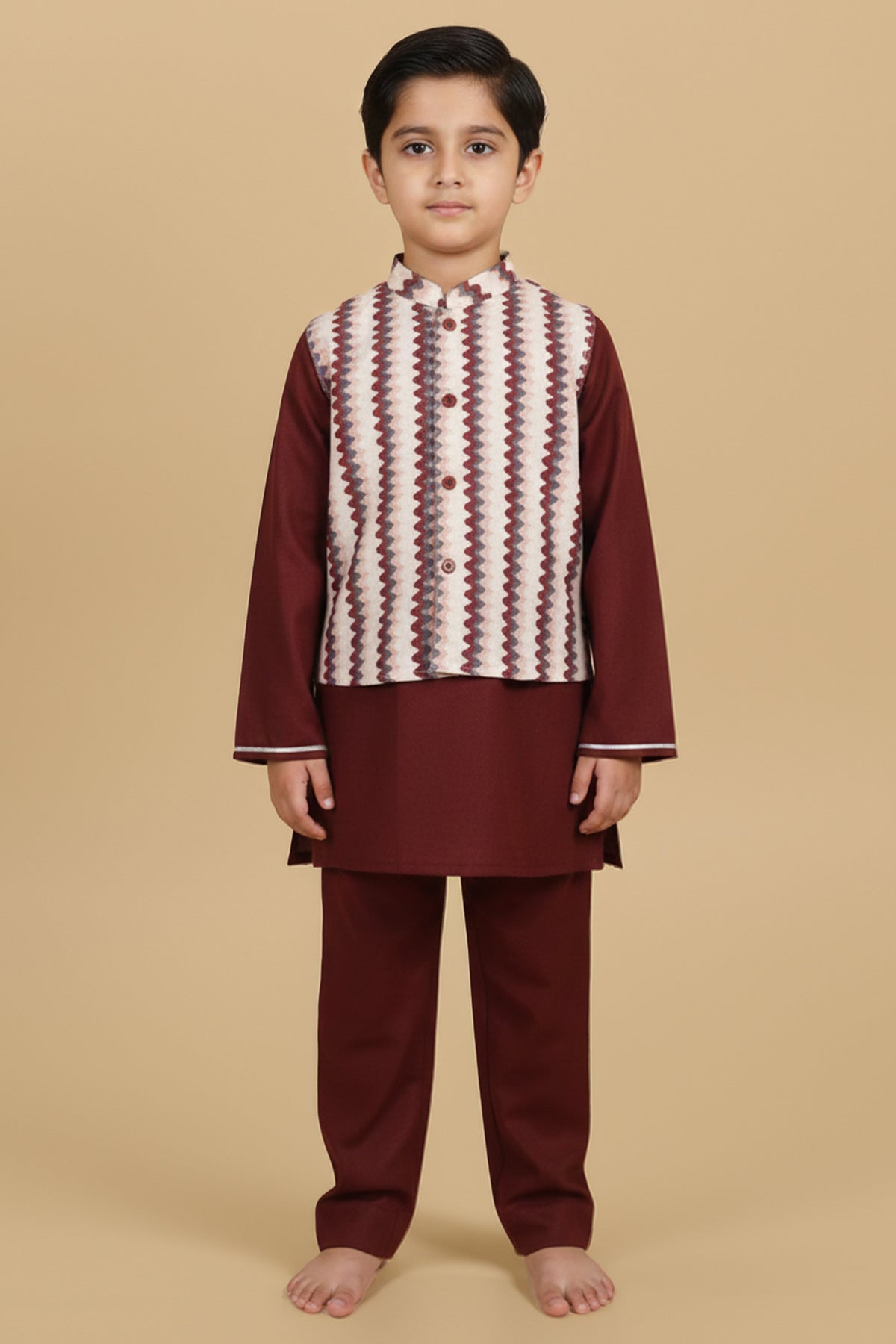 Buy Red Burgundy Zig Zag Jacket Set for Kids by ViYa online available at scrollnshops