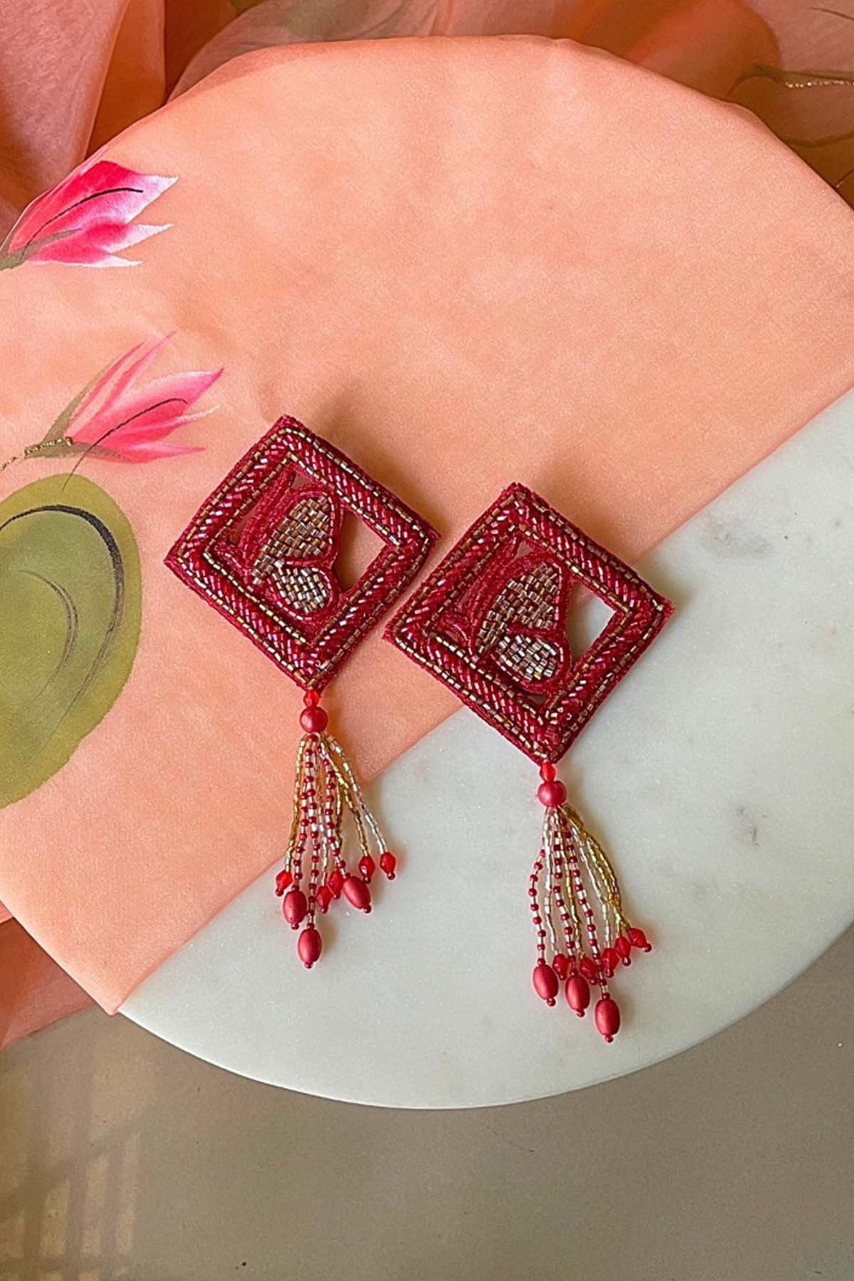 Deeya The Fashion House Red Butterfly Danglers Earrings Jewellery online at ScrollnShops