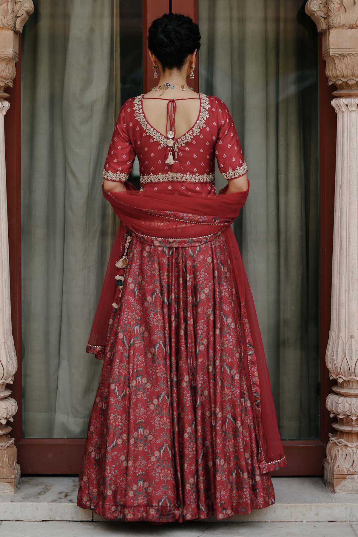 Red Butti Printed Lehenga Set