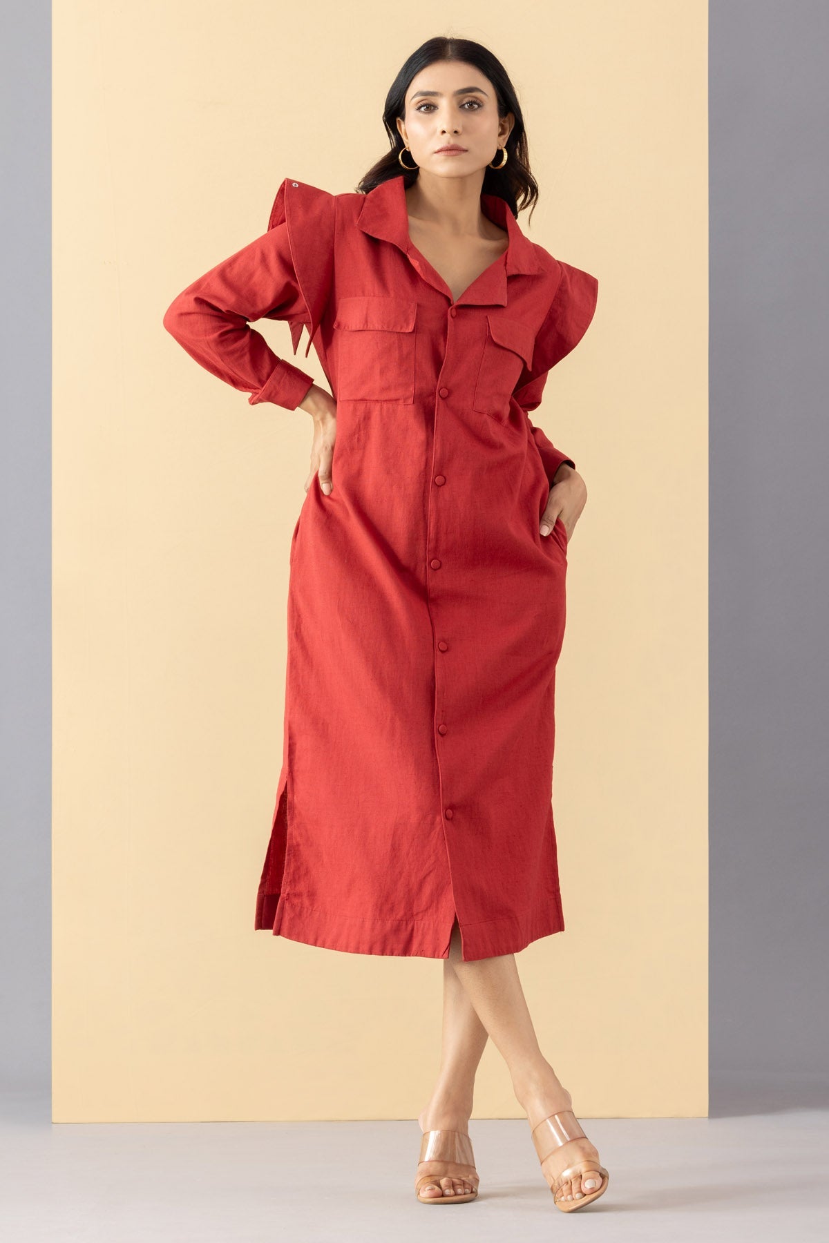 Buy Markkah Studio Red Button Down Jacket Dress for Women Online at ScrollnShops