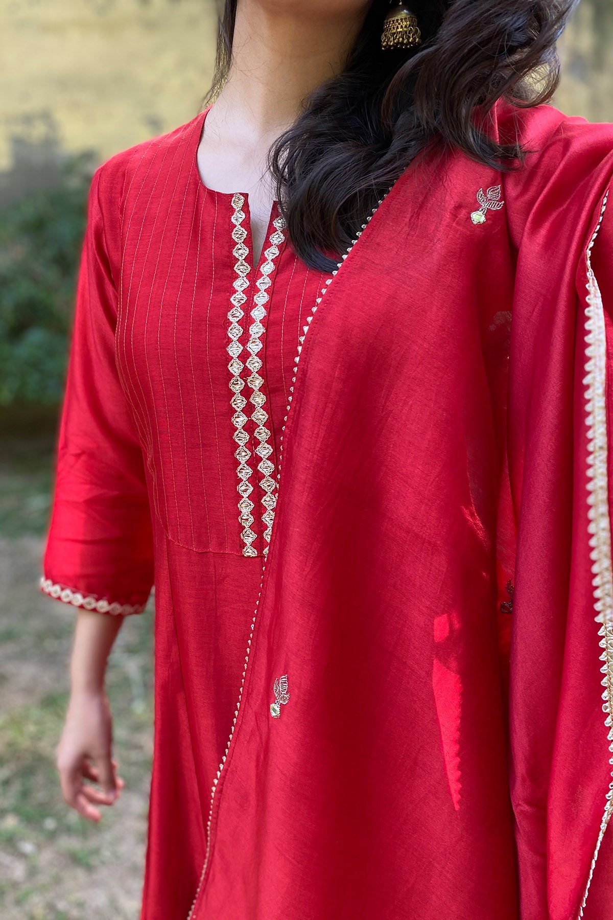 Red Chanderi Detailing Anarkali
