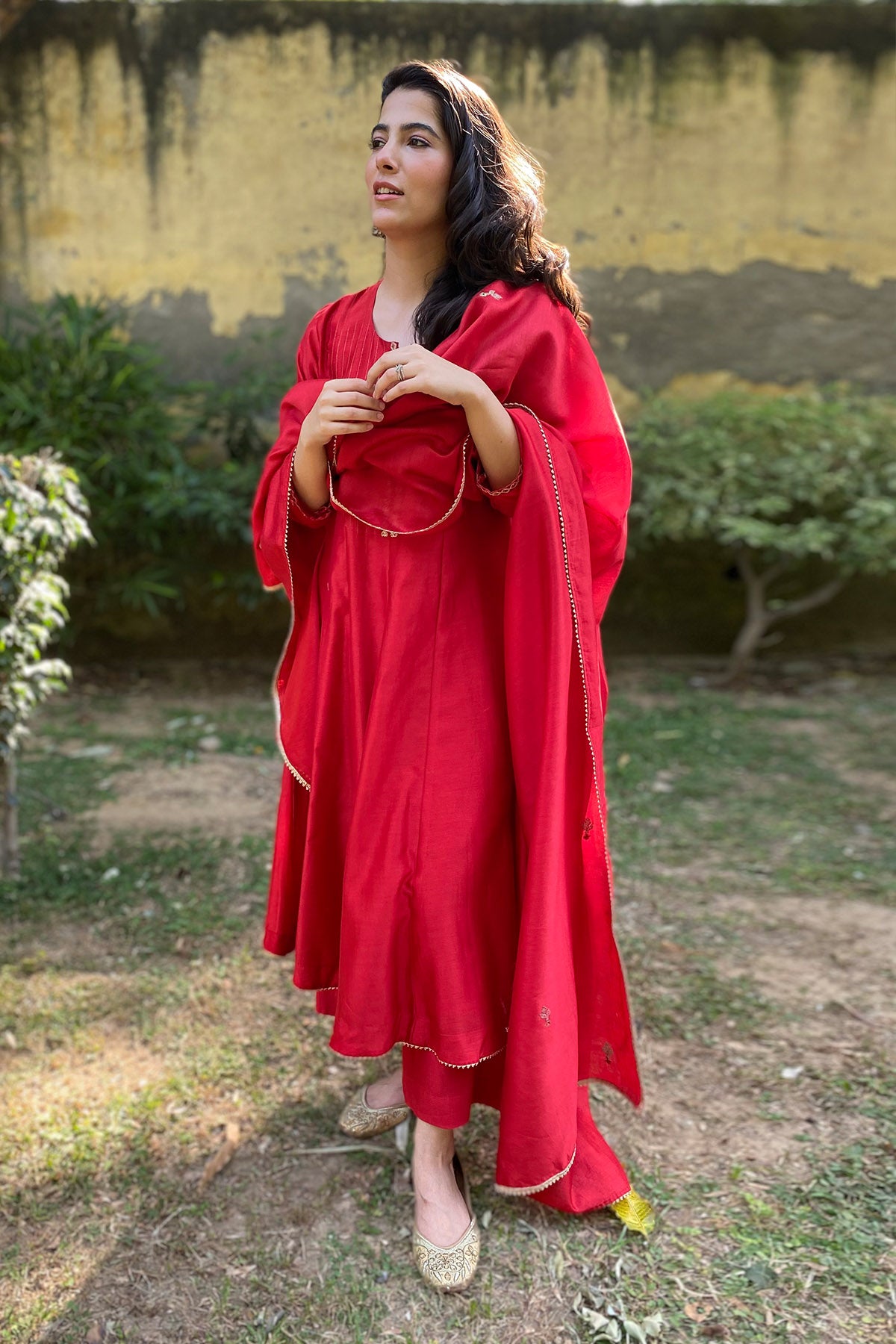 Red Chanderi Detailing Anarkali