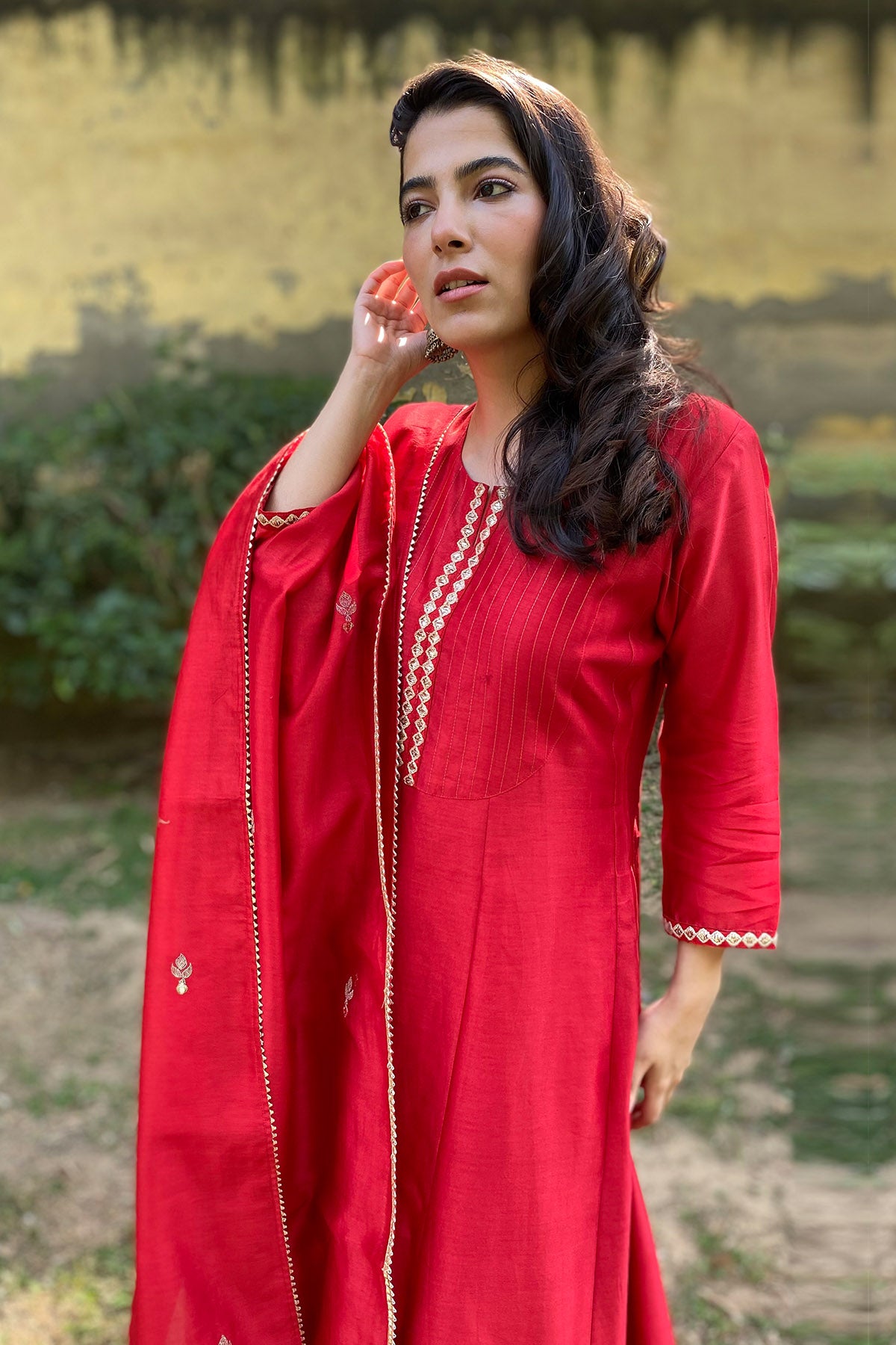 Red Chanderi Detailing Anarkali