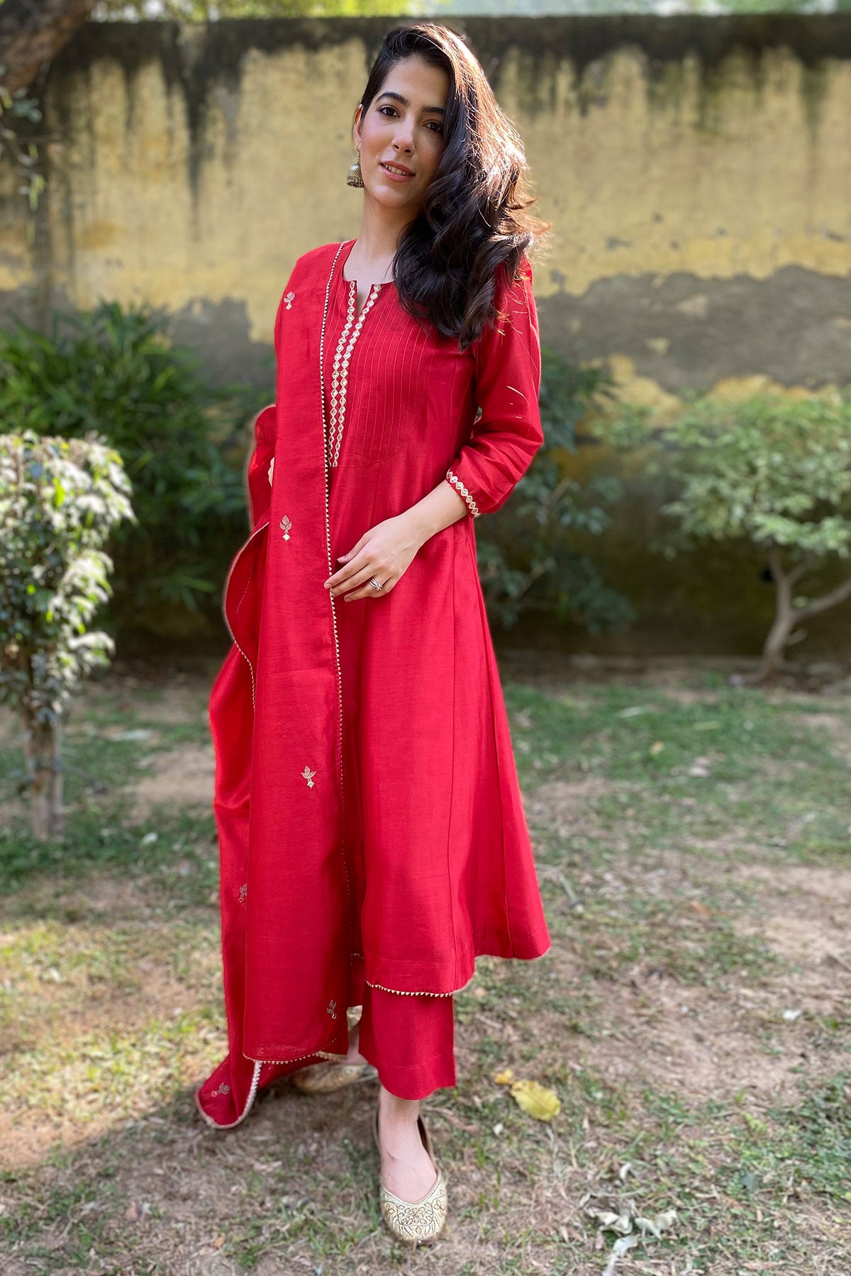 Red Chanderi Detailing Anarkali