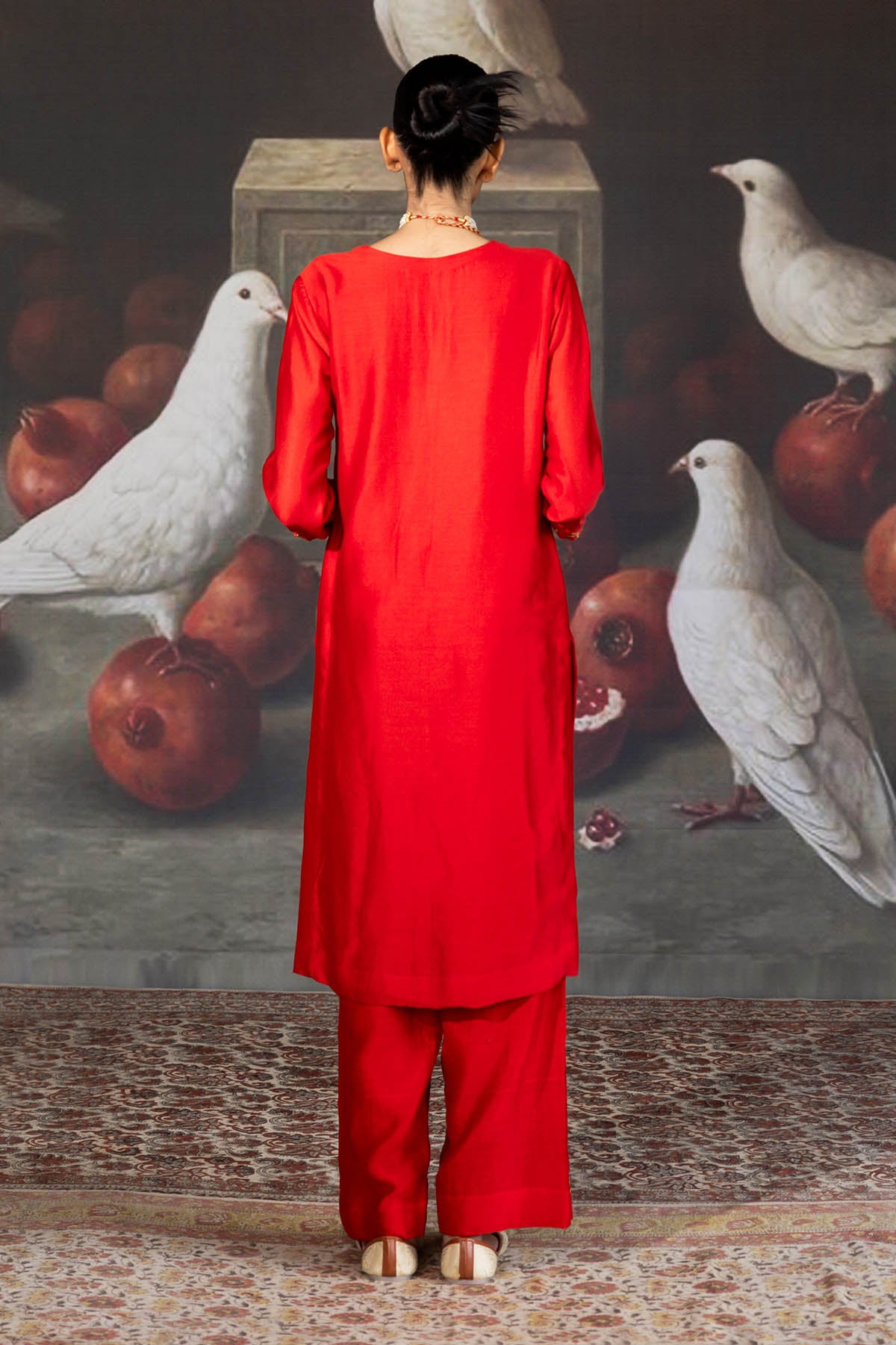 Red Chanderi Embroidered Kurta