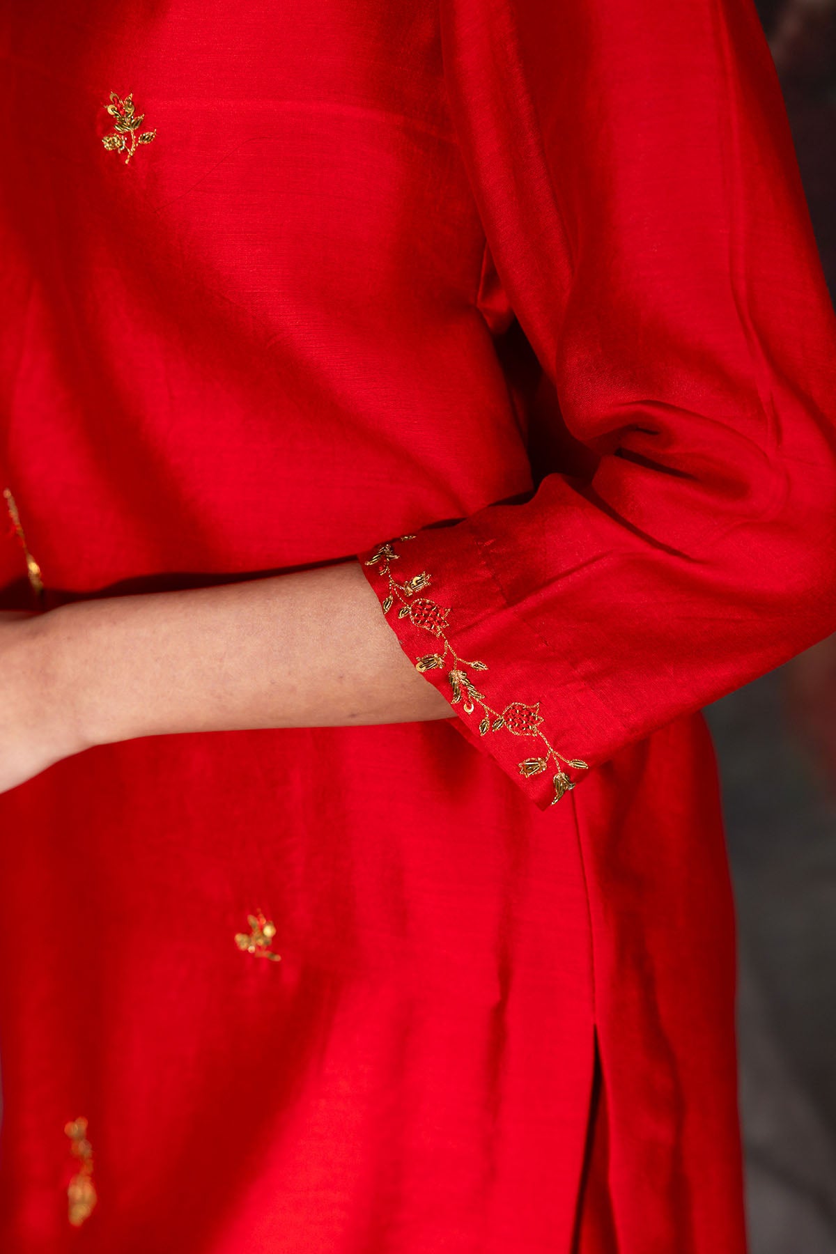 Red Chanderi Embroidered Kurta