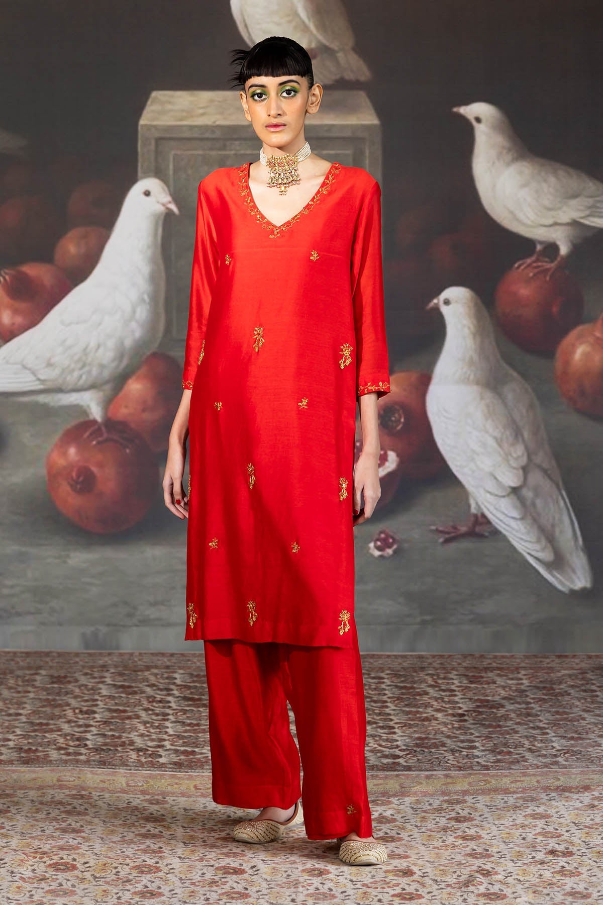 Buy Red Chanderi Embroidered Kurta by Journal by Pranay for women online at ScrollnShops