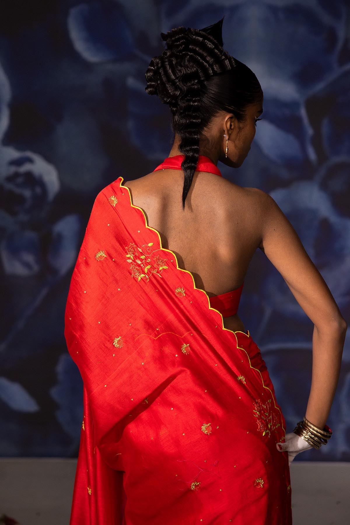 Red Chanderi Embroidered Saree