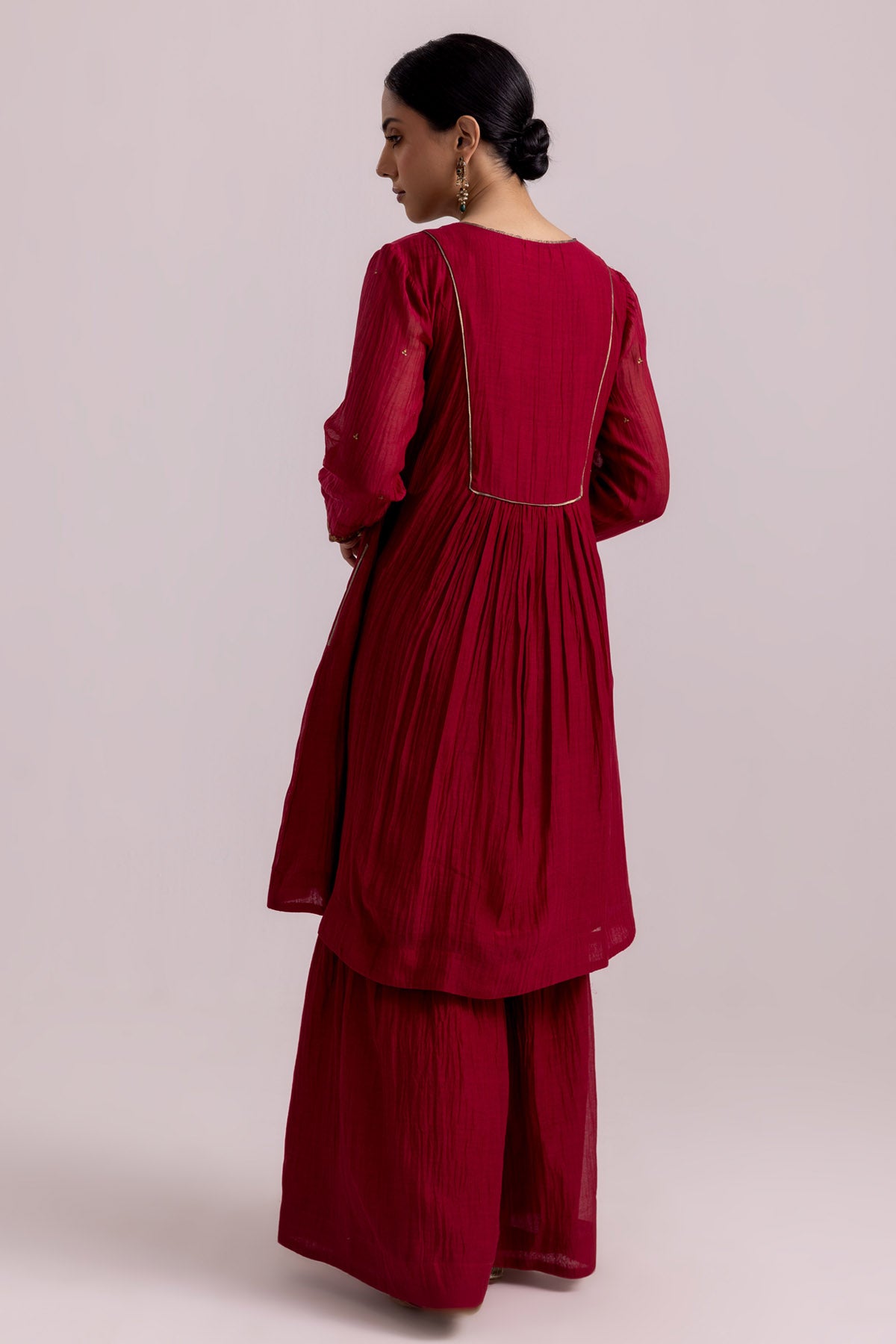 Red Chanderi Flared Kurta Set