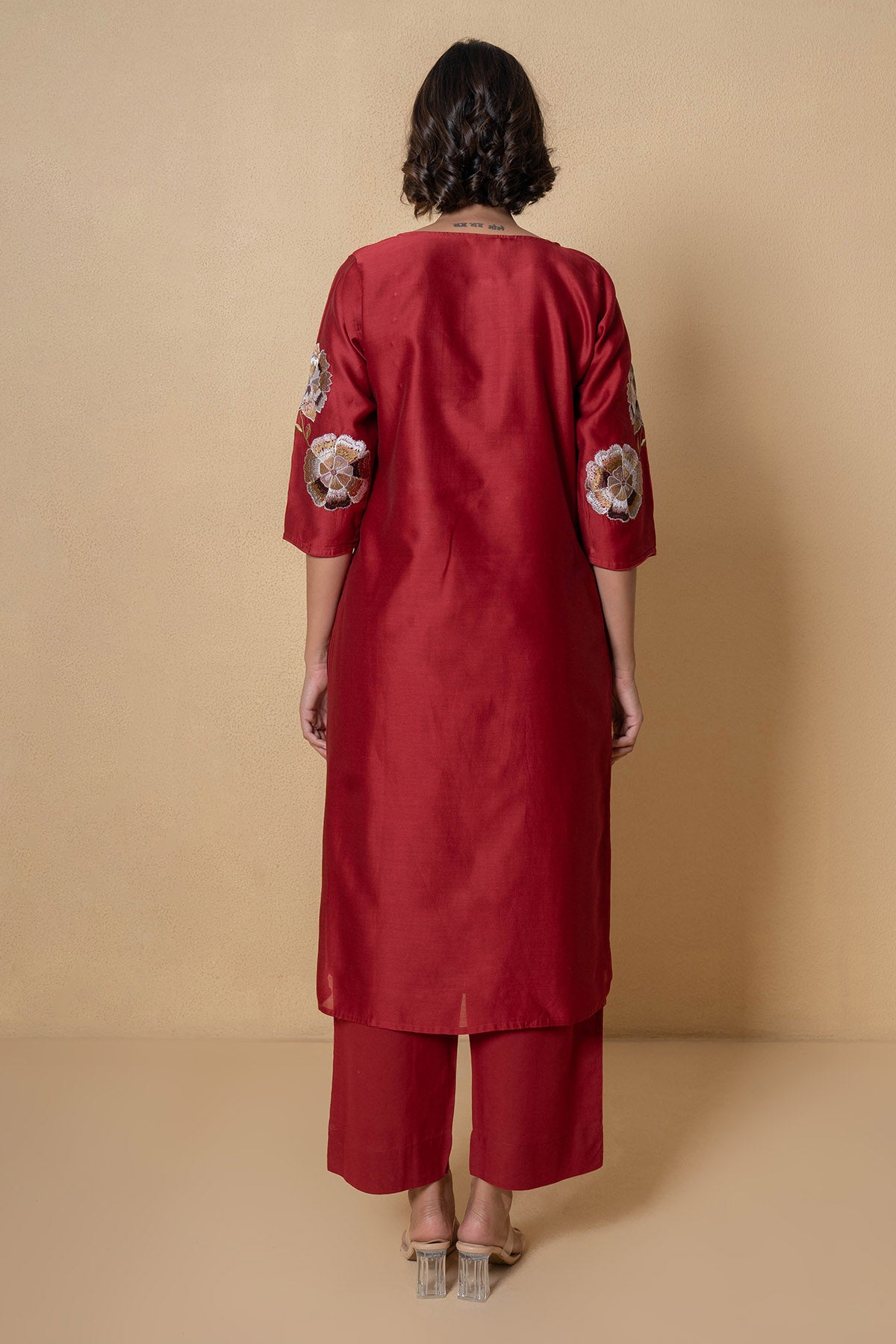 Red Chanderi Floral Kurta Set