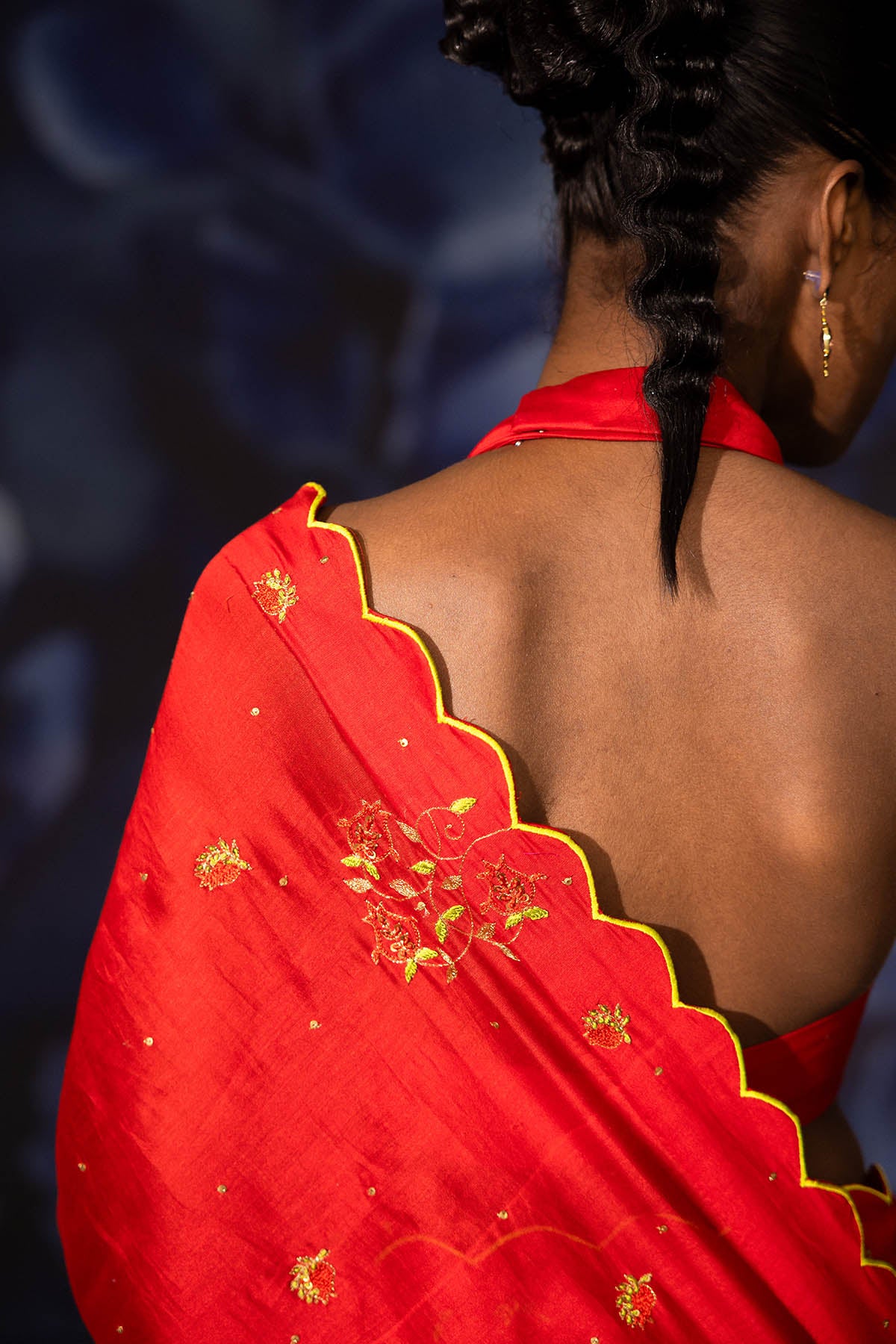 Red Chanderi Halter Neck Blouse