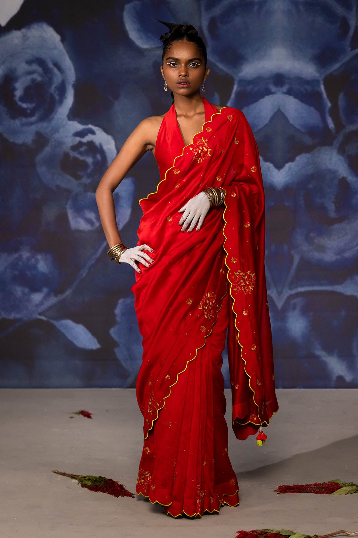 Red Chanderi Halter Neck Blouse