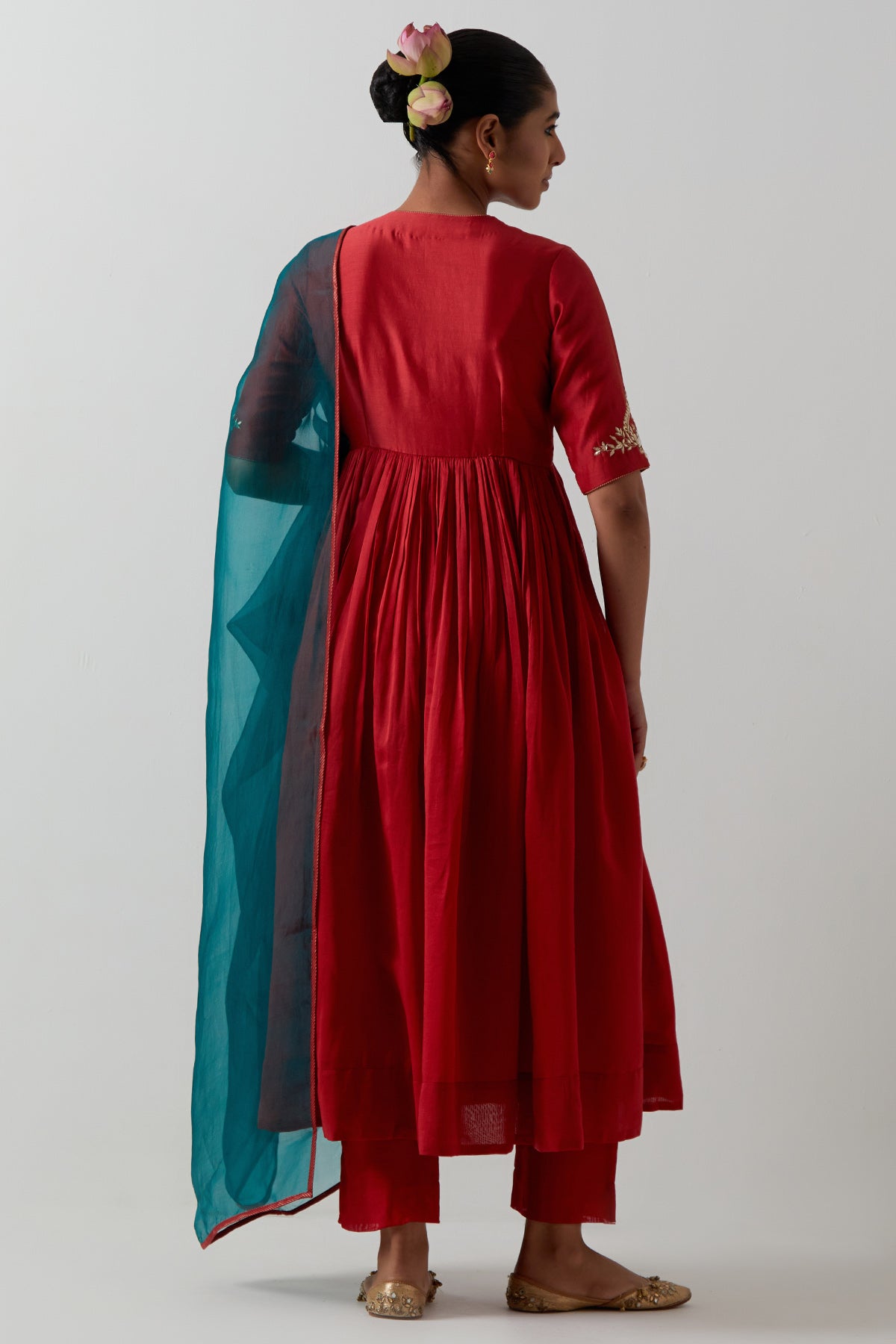 Red Chanderi Katan Anarkali Set