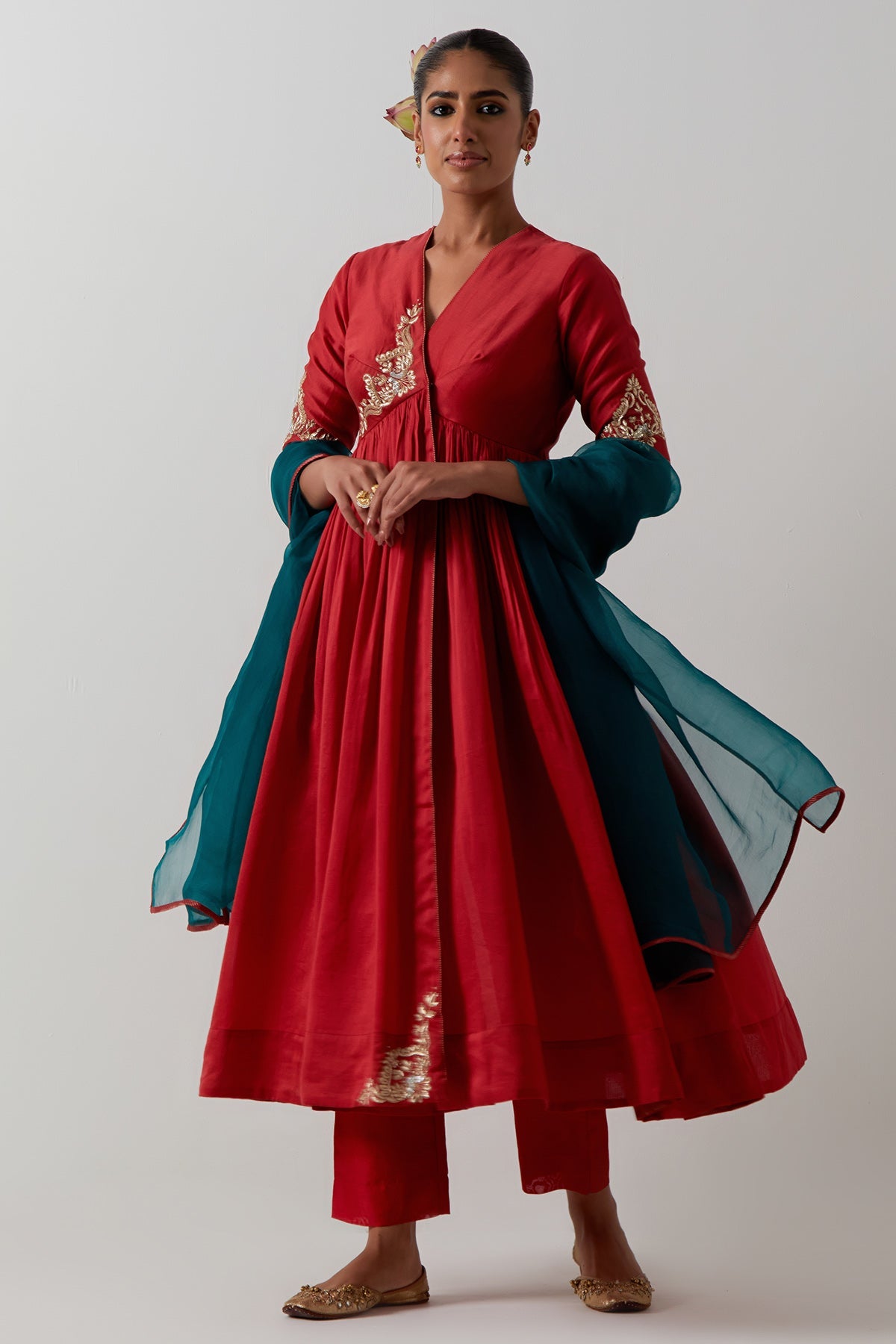 Buy Red Chanderi Katan Anarkali Set for women by Vinusto online available at scrollnshops