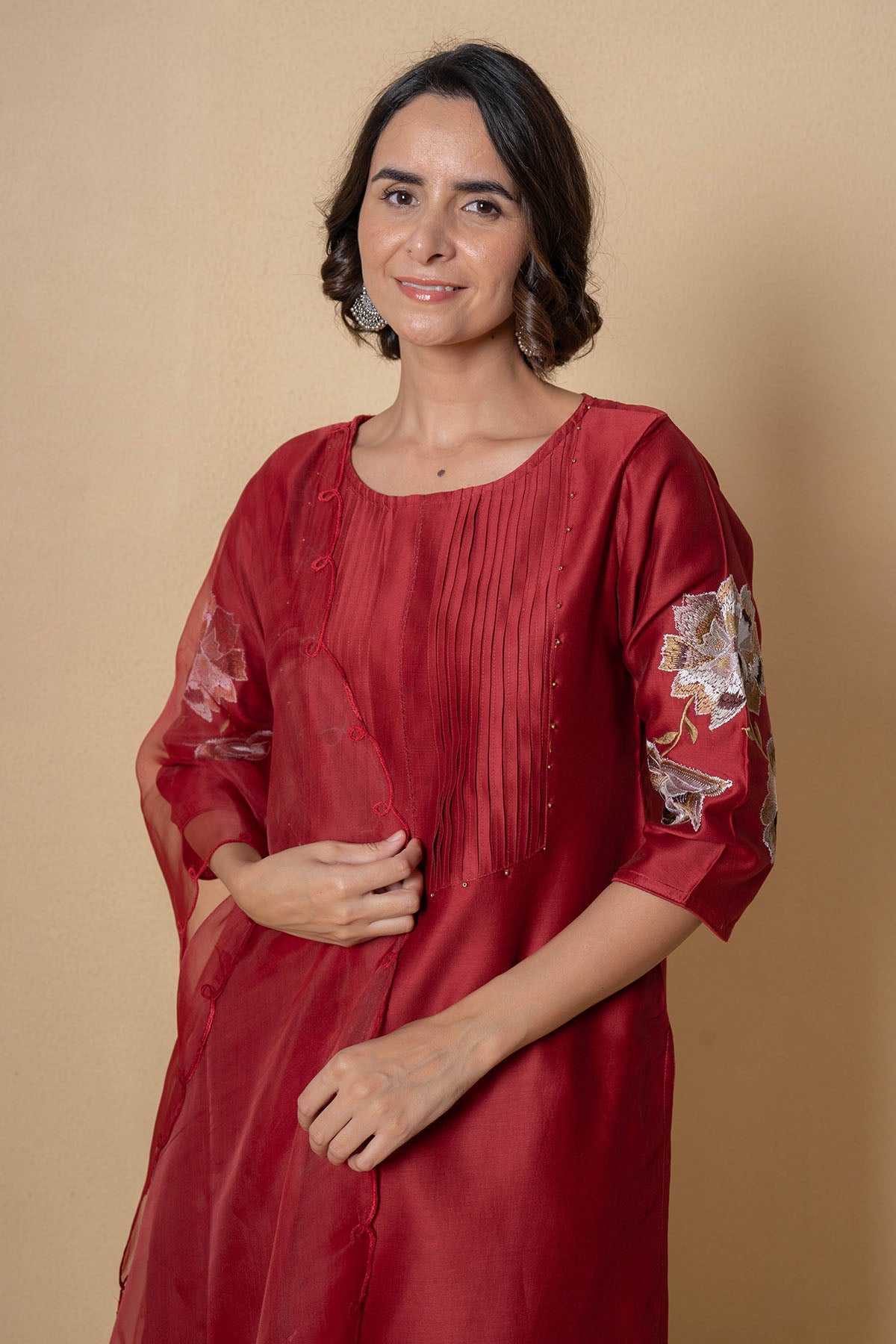 Red Chanderi Kurta And Pants