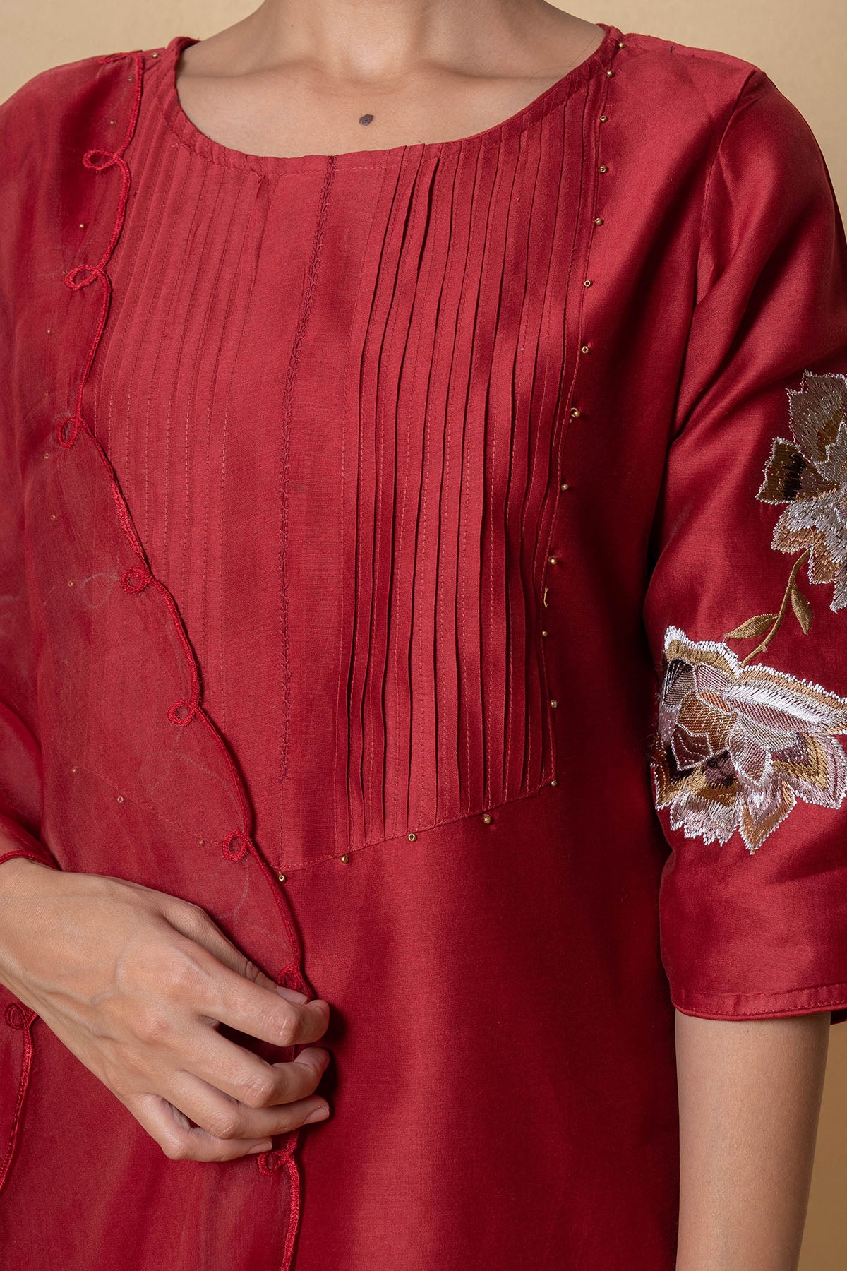 Red Chanderi Kurta And Pants