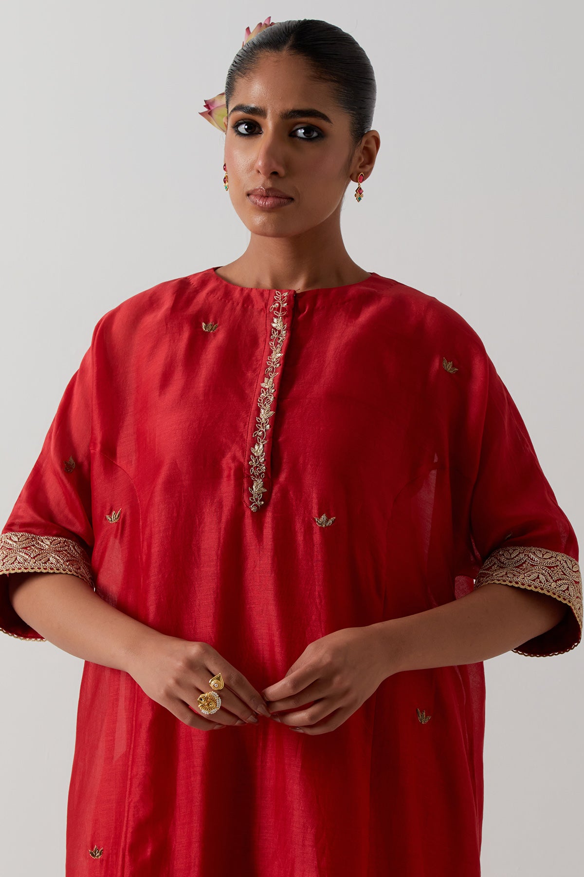 Red Chanderi Motifs Kurta Set
