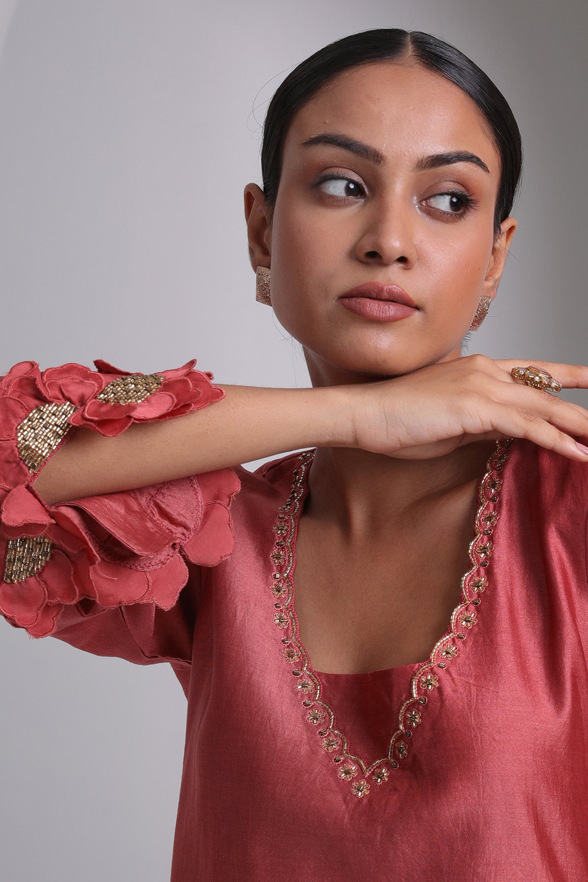 Red Chanderi Short Kurta & Pants