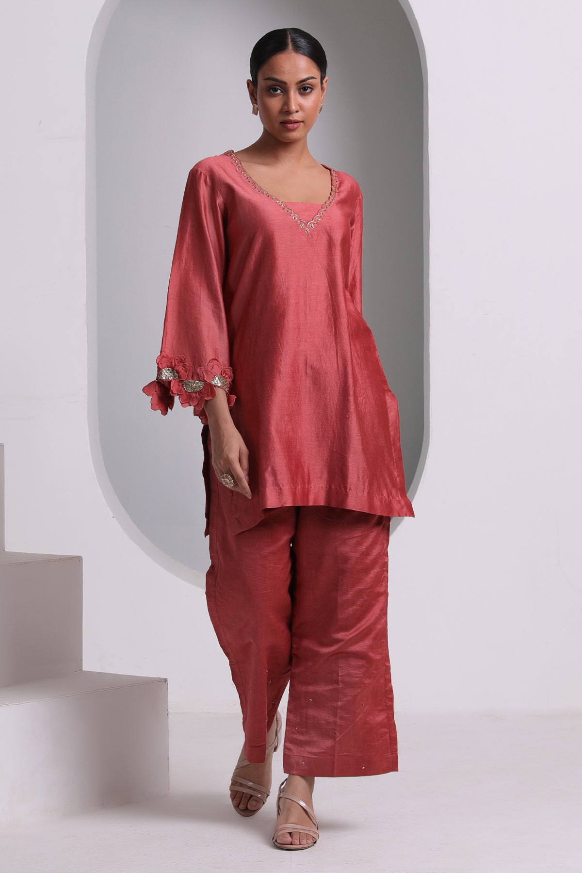 Red Chanderi Short Kurta & Pants