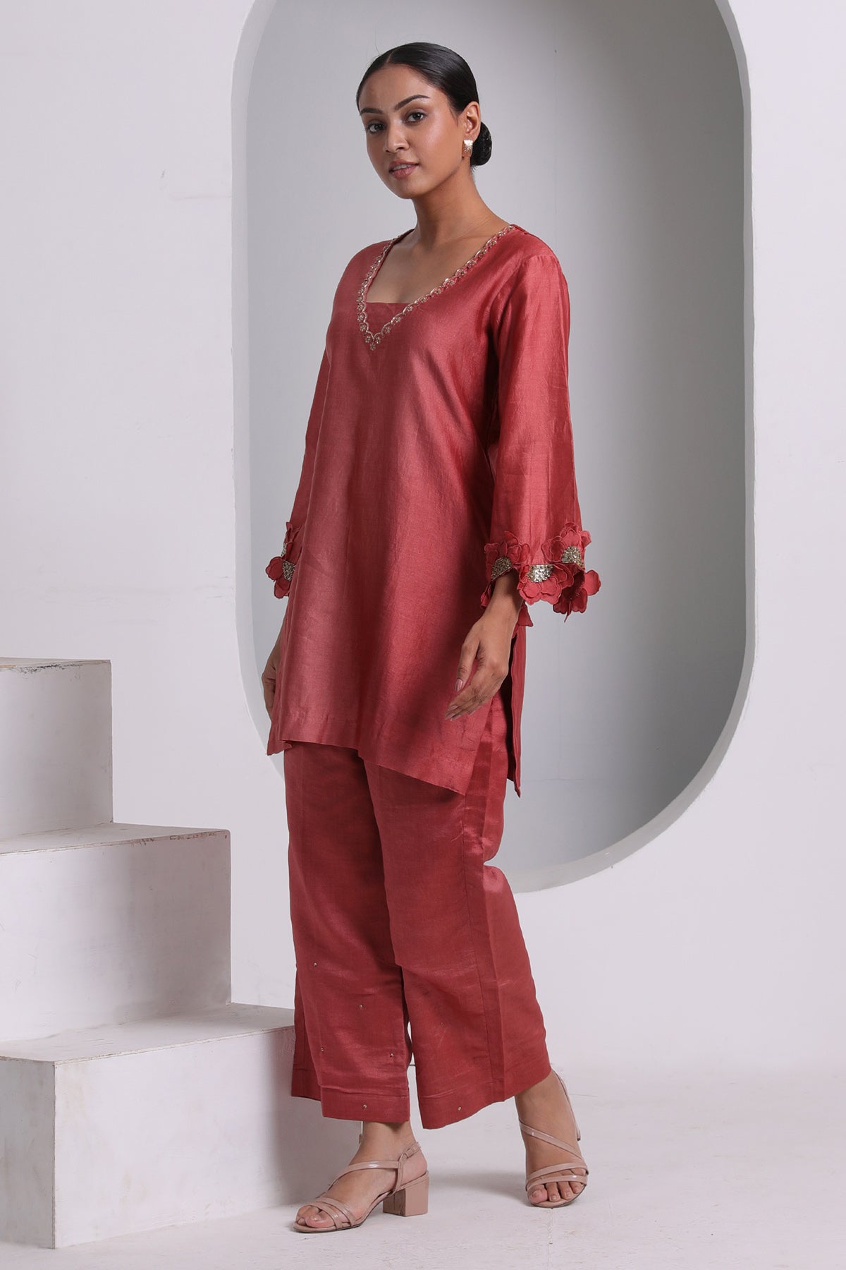 Red Chanderi Short Kurta & Pants