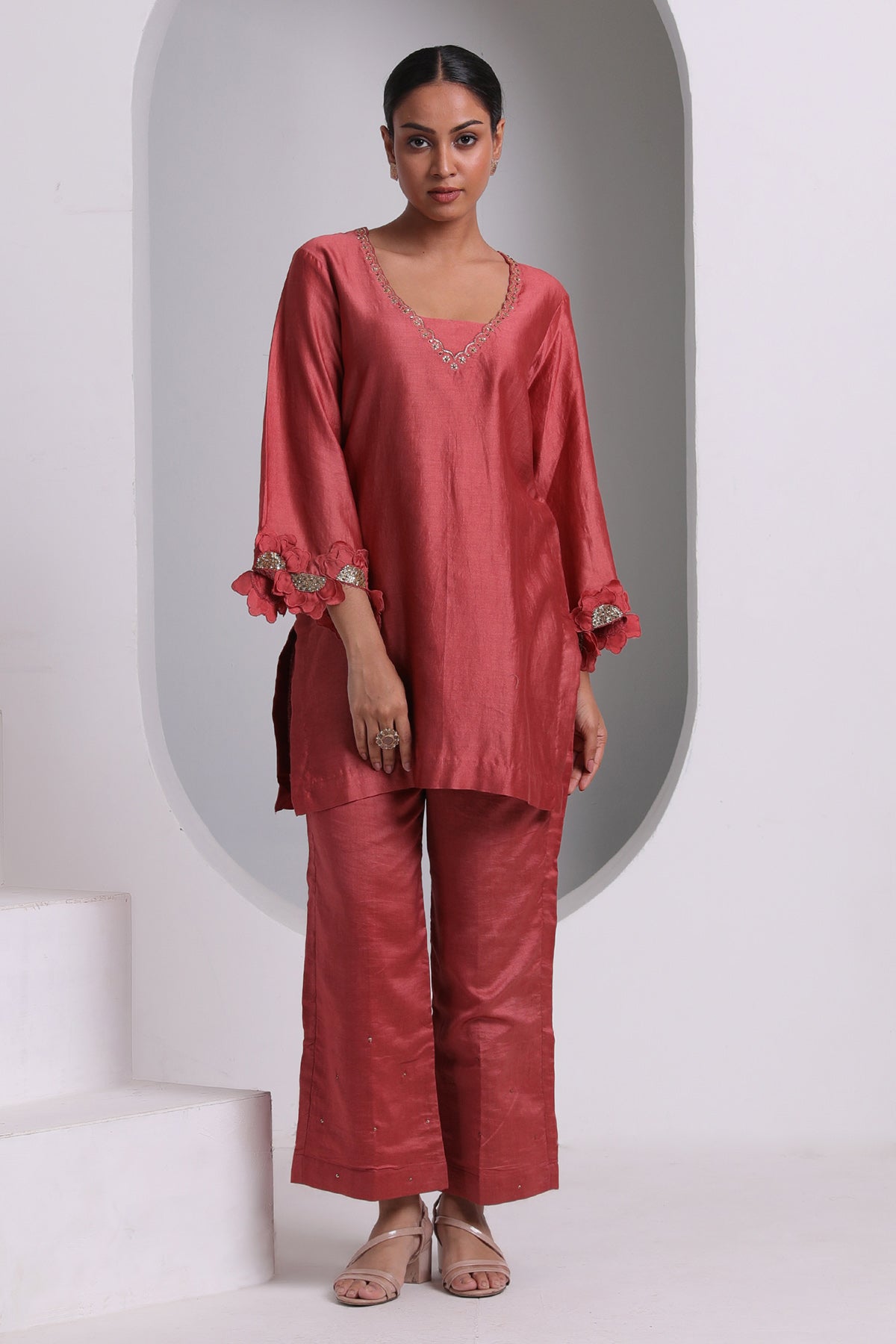 Buy Red Chanderi Short Kurta & Pants by Seher Studio for women online at ScrollnShops