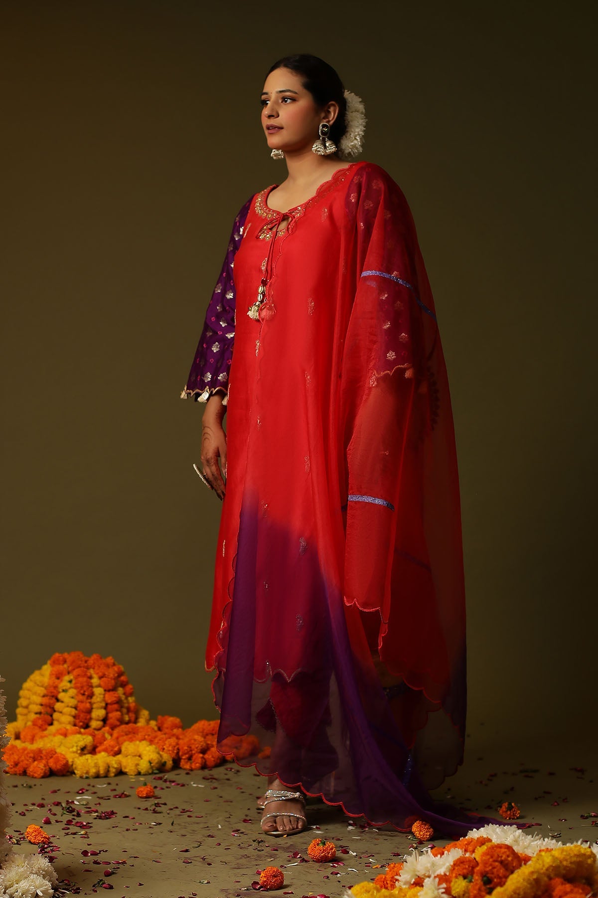 Buy Red Chanderi Silk Long Kurta Set by Arpita Sulakshana for women online at ScrollnShops