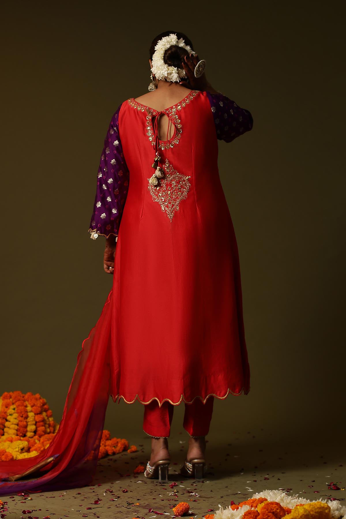 Red Chanderi Silk Long Kurta Set