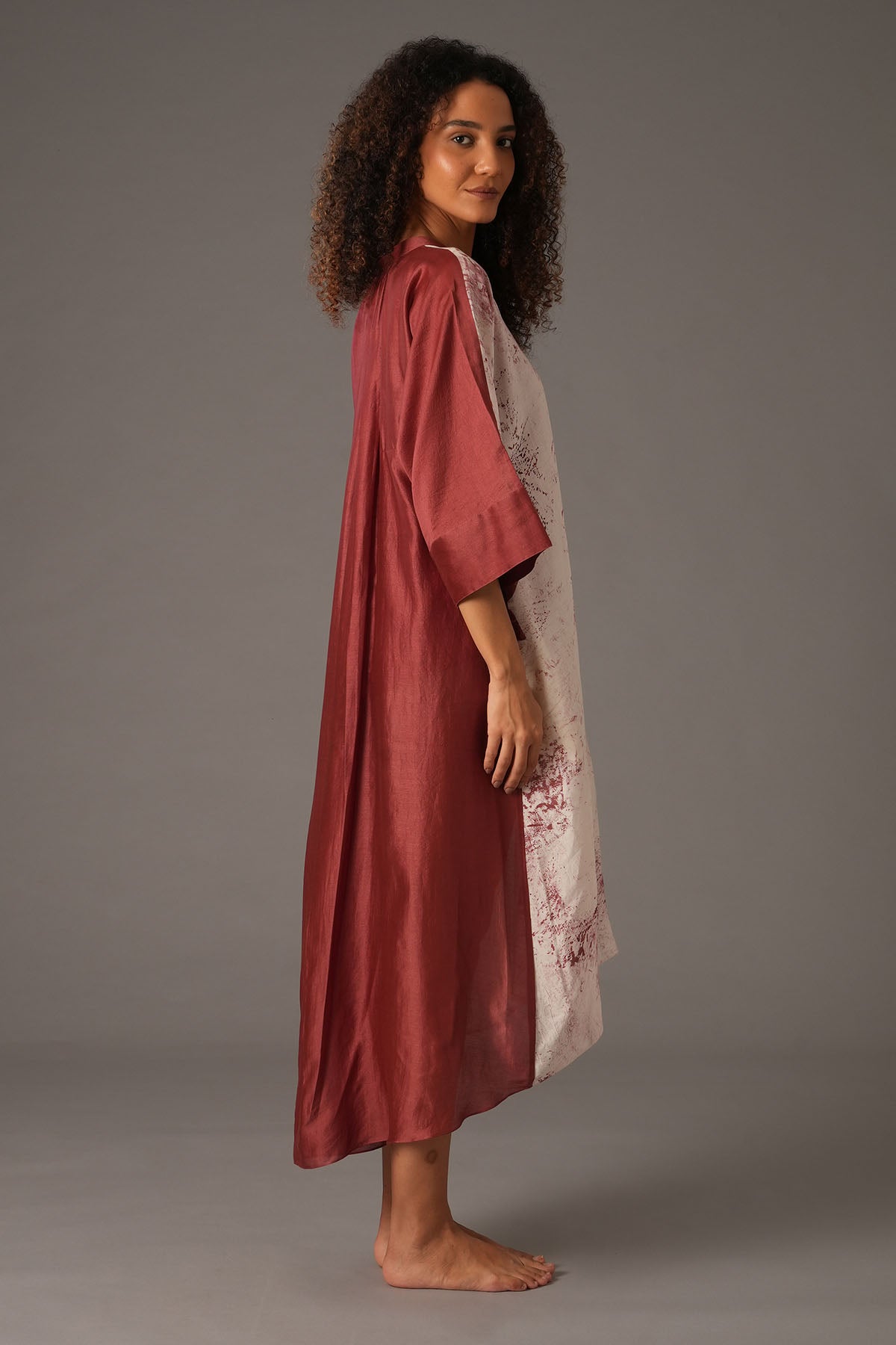 Red Chanderi Silk Print Dress