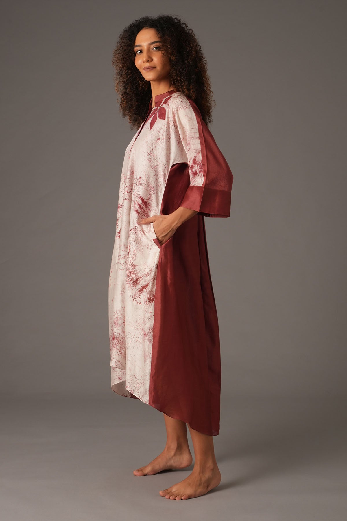 Red Chanderi Silk Print Dress