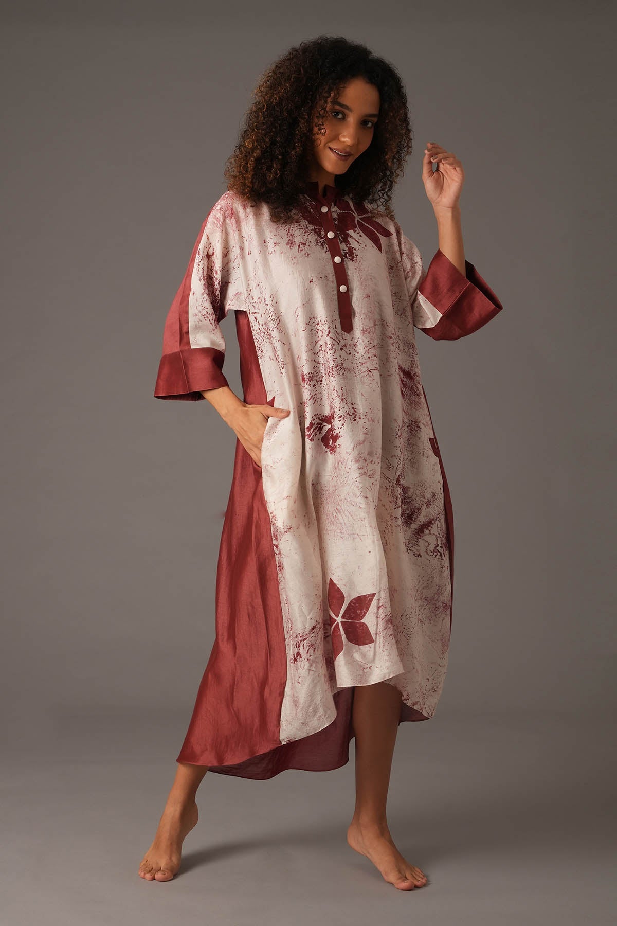 Buy Designer Red Chanderi Silk Print Dress Online