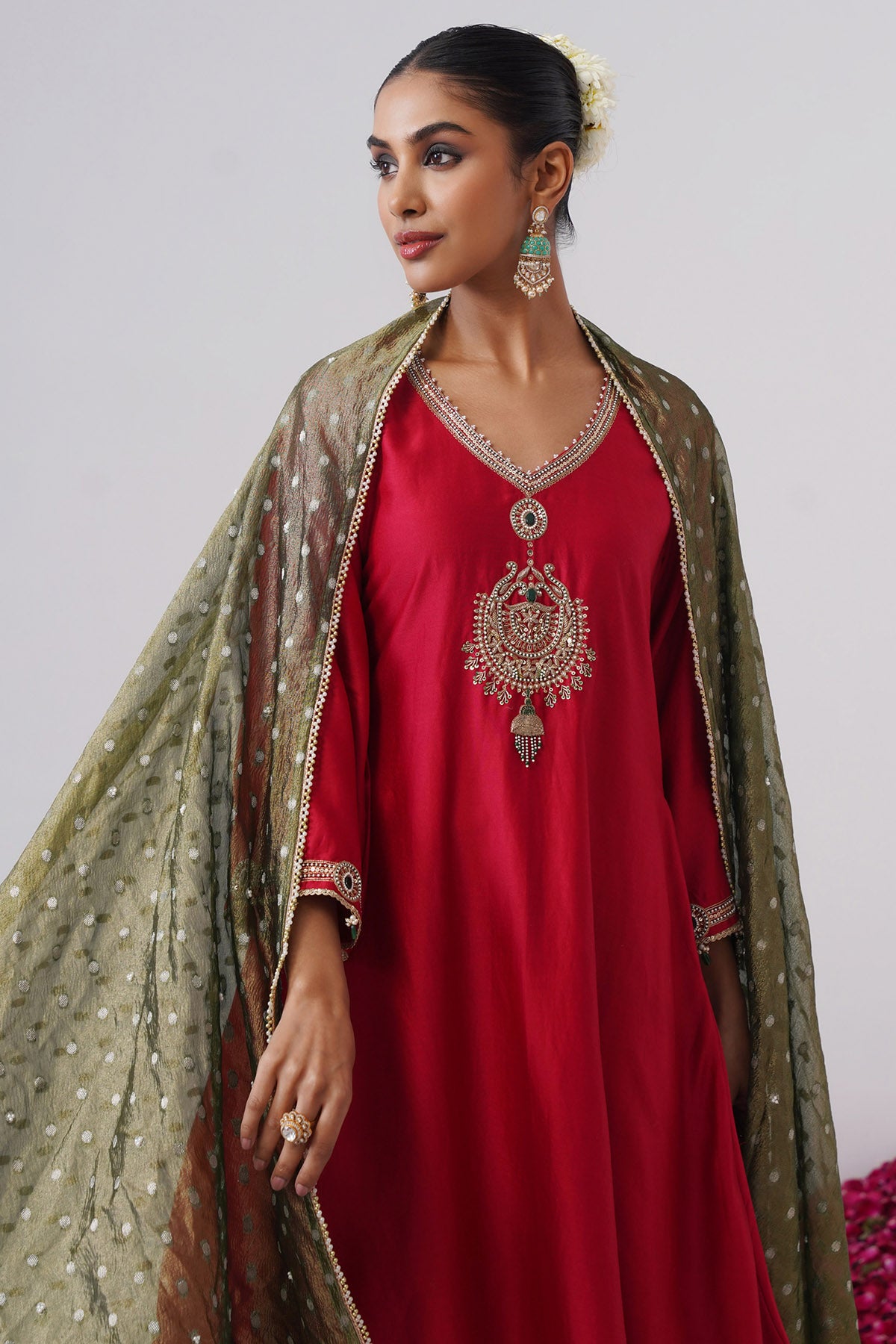 Red Chanderi Zardozi Kurta Set