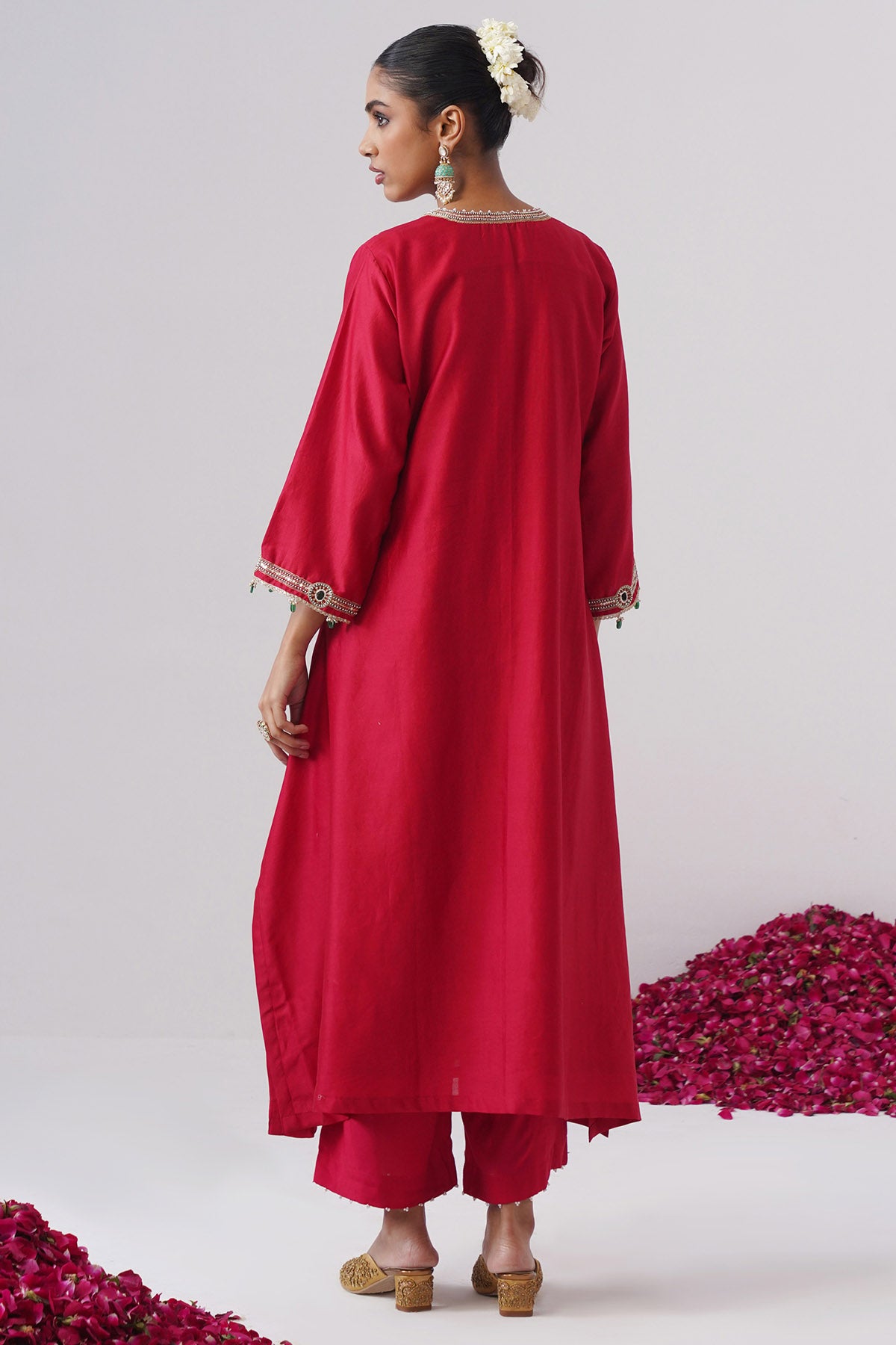 Red Chanderi Zardozi Kurta Set