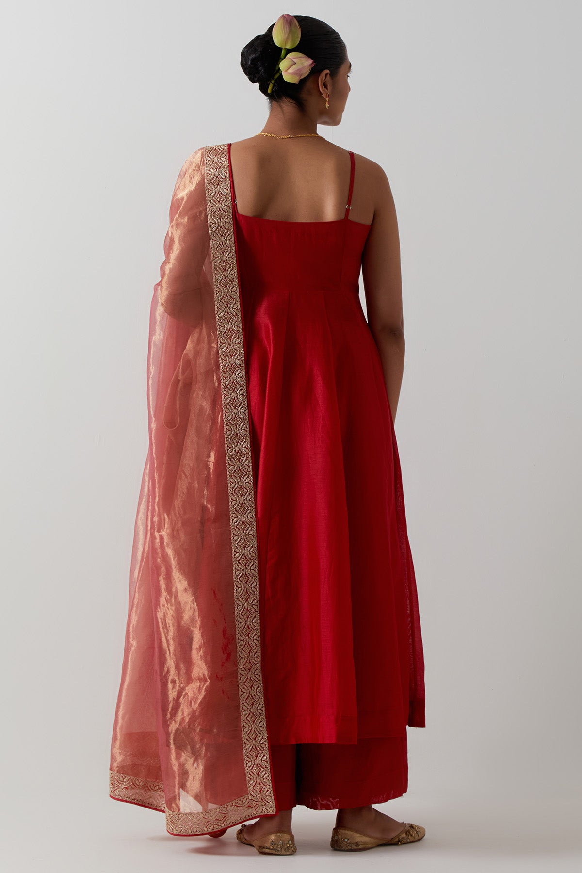 Red Chanderi Zari Anarkali Set