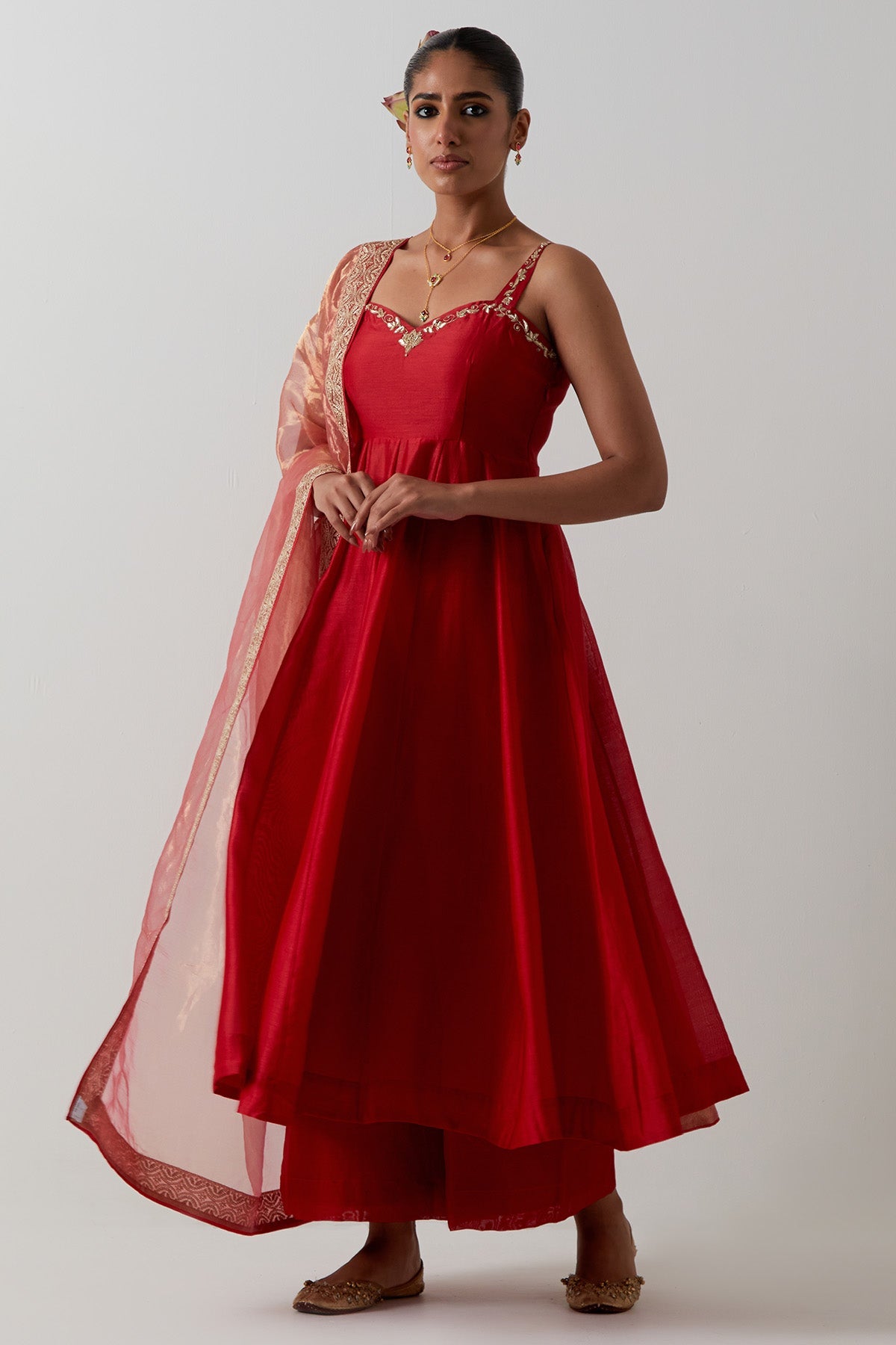 Buy Red Chanderi Zari Anarkali Set for women by Vinusto online available at scrollnshops