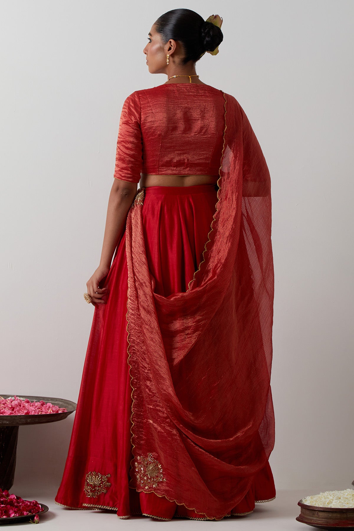 Red Chanderi Zari Lehenga Set