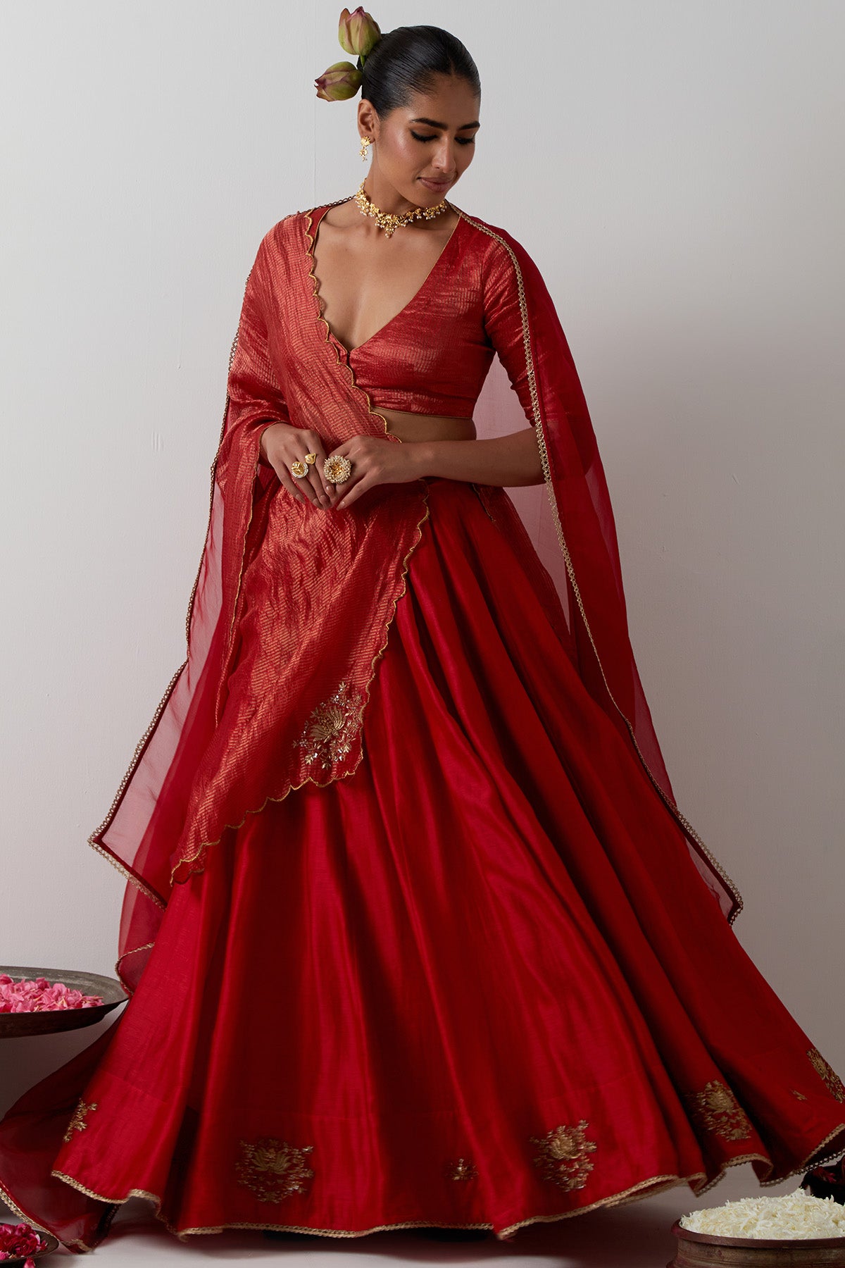 Red Chanderi Zari Lehenga Set