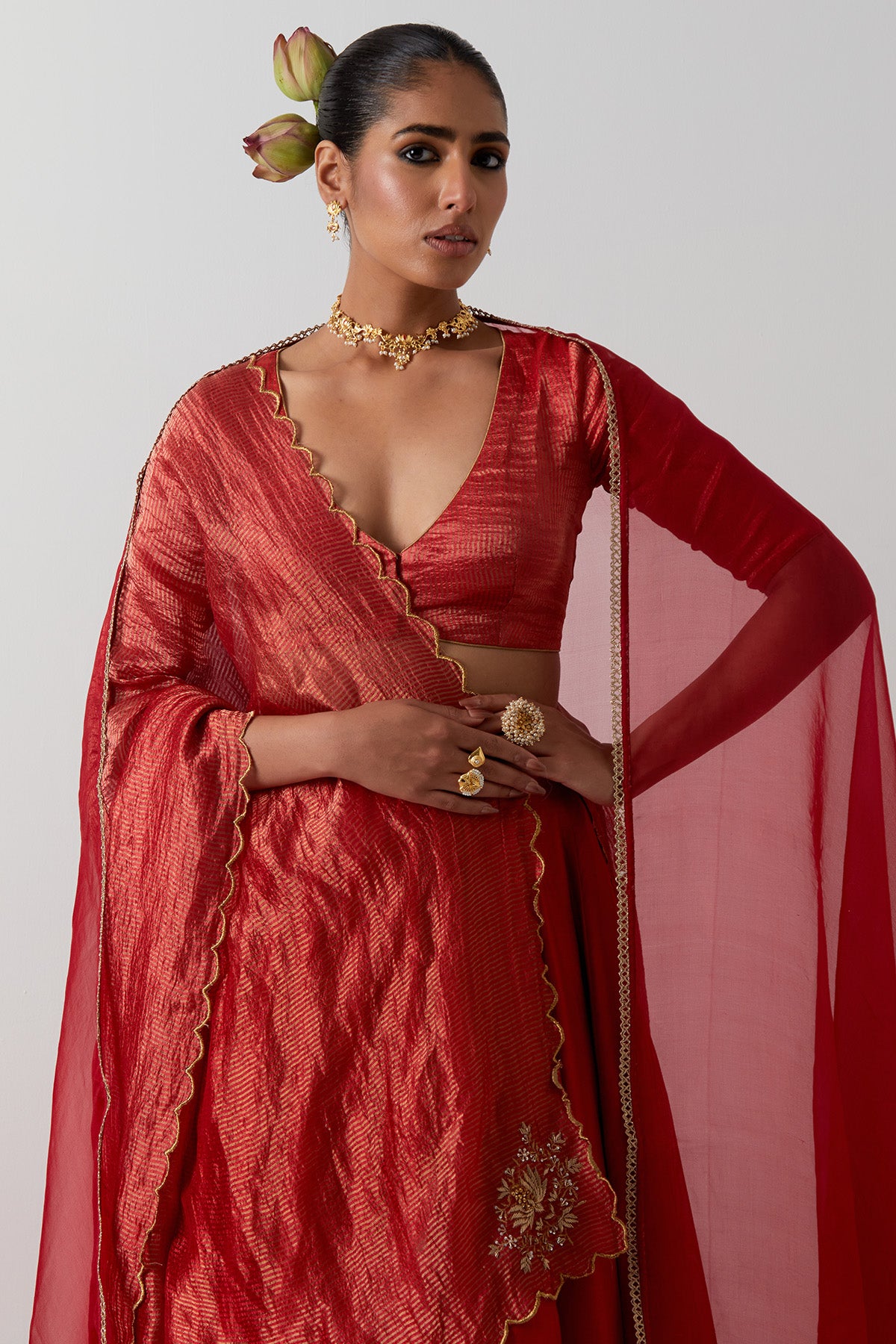 Red Chanderi Zari Lehenga Set