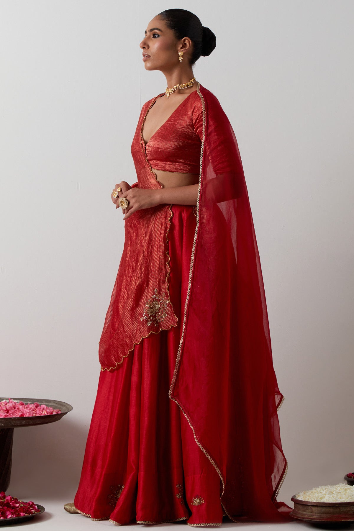 Red Chanderi Zari Lehenga Set