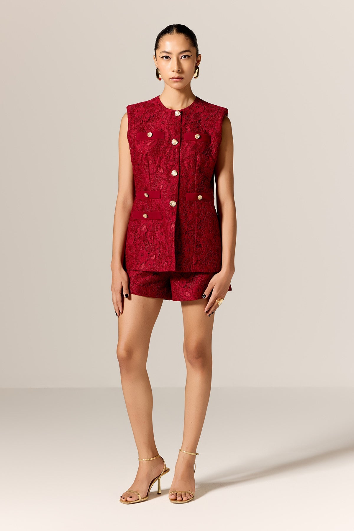 Buy Red Chantilly Lace Co-ord Set by Manika Nanda for Women online at ScrollnShops