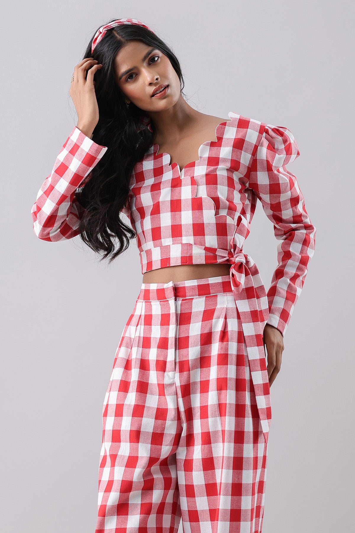 Red Checked Collar Top & Pants