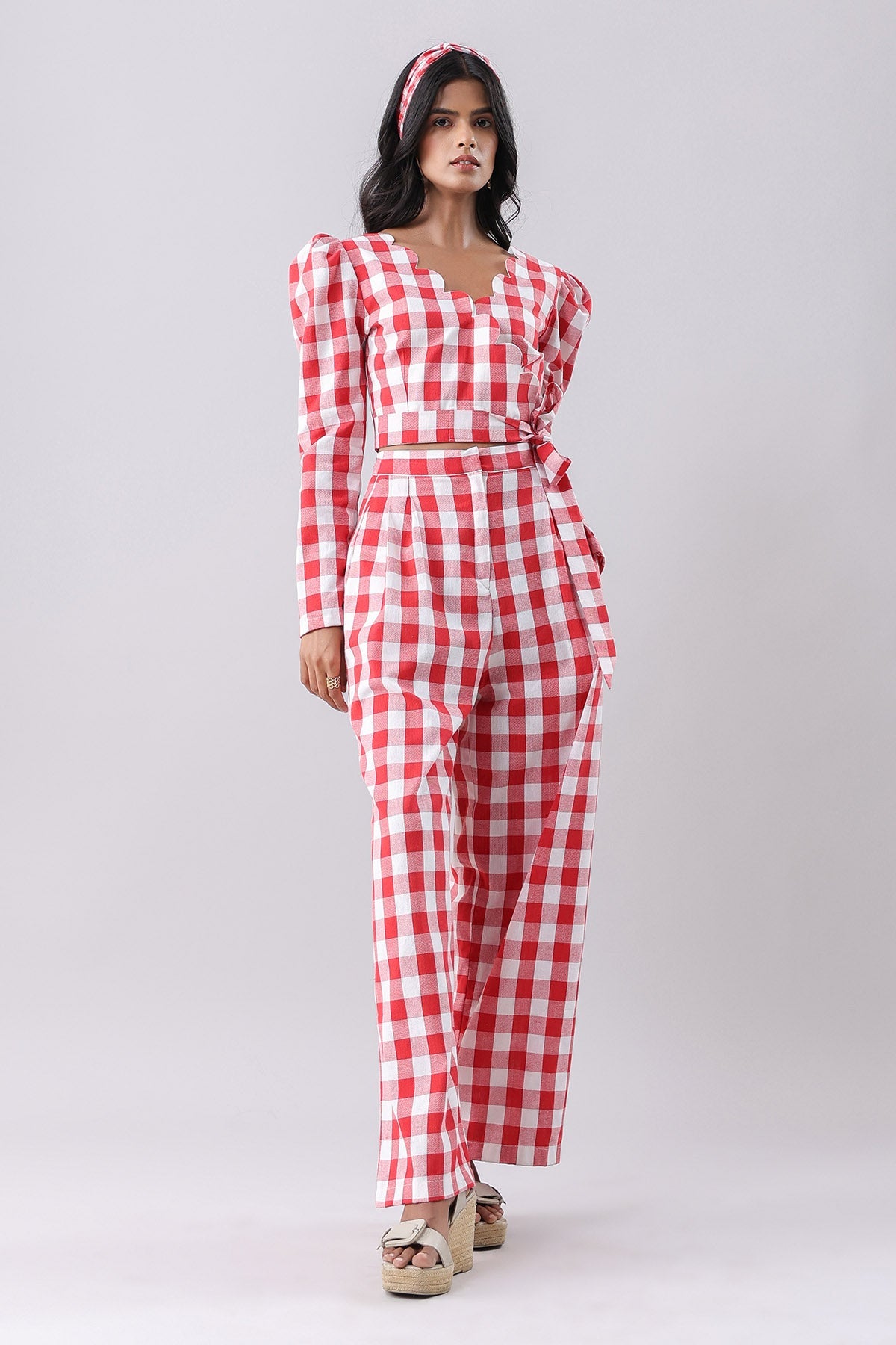 Buy Red Checked Collar Top & Pants by Why Look West for women online at ScrollnShops