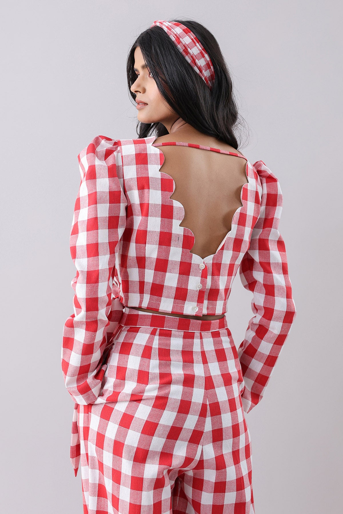 Red Checked Collar Top & Pants