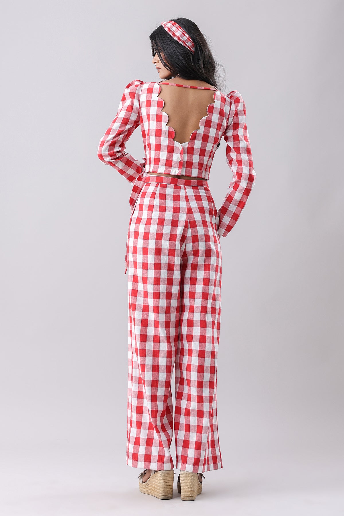 Red Checked Collar Top & Pants