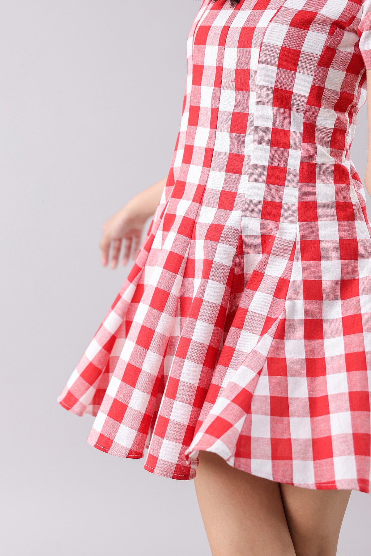 Red Checked Flared Mini Dress