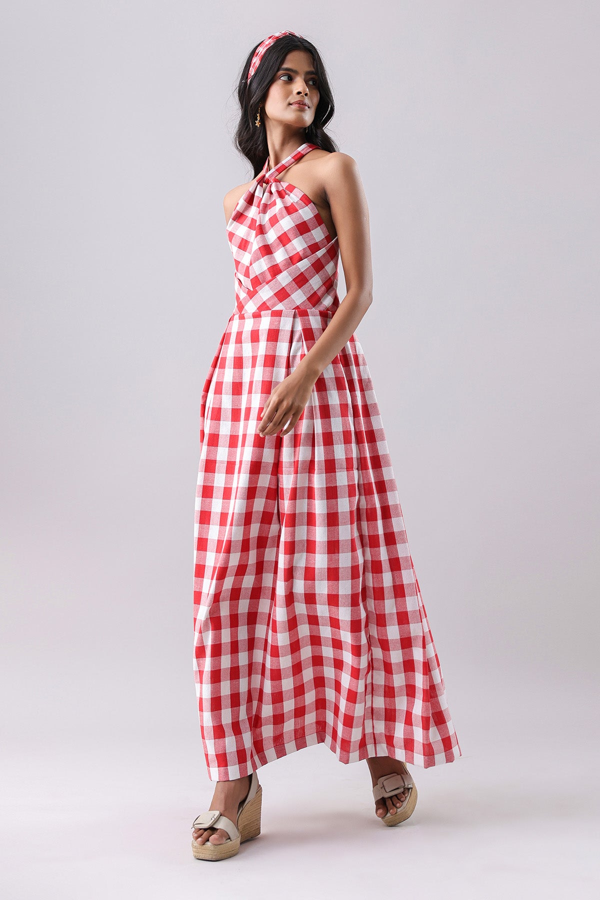 Red Checked Knot Maxi Dress