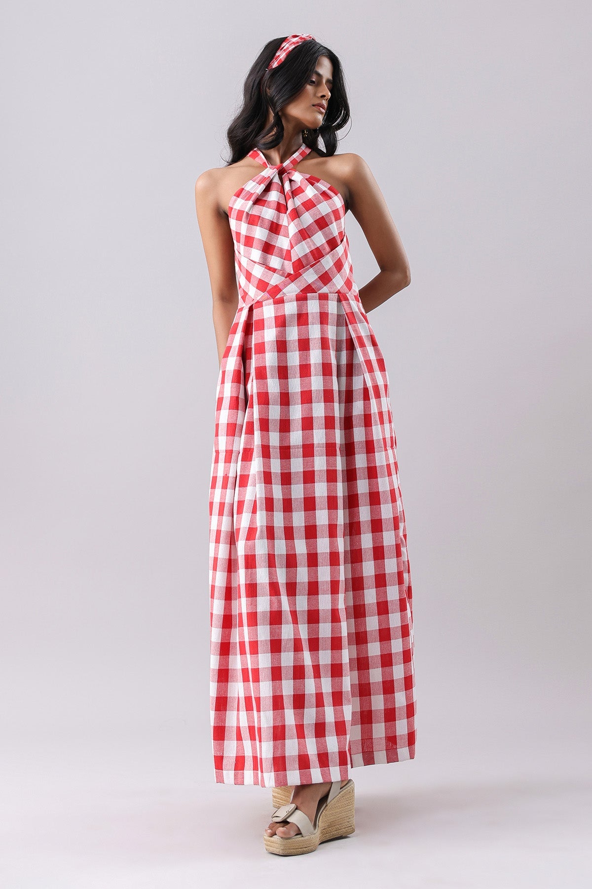 Buy Red Checked Knot Maxi Dress by Why Look West for women online at ScrollnShops