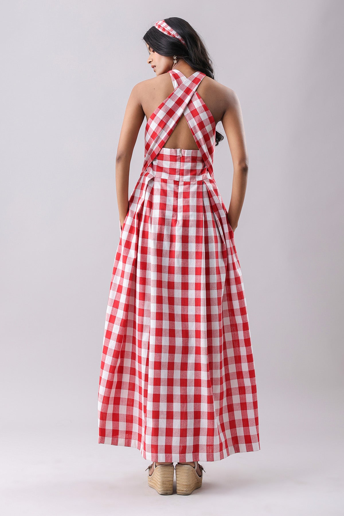 Red Checked Knot Maxi Dress