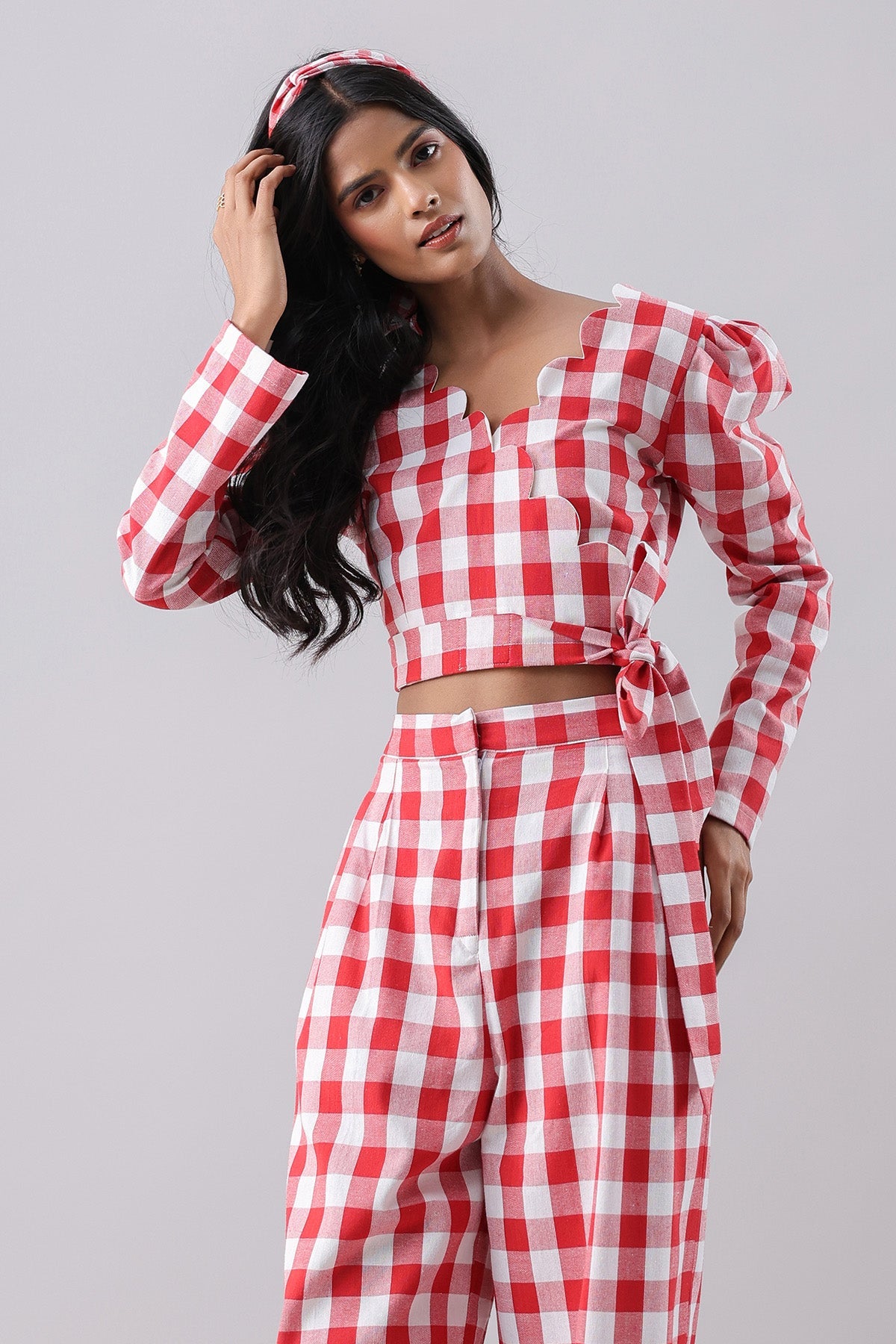 Buy Red Checked Tie-Up Crop Top by Why Look West for women online at ScrollnShops