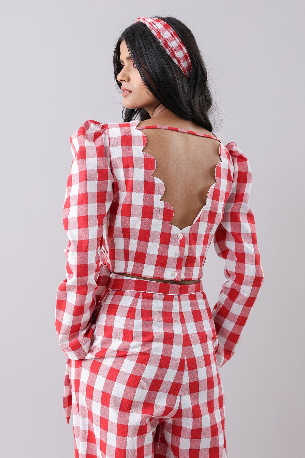 Red Checked Tie-Up Crop Top